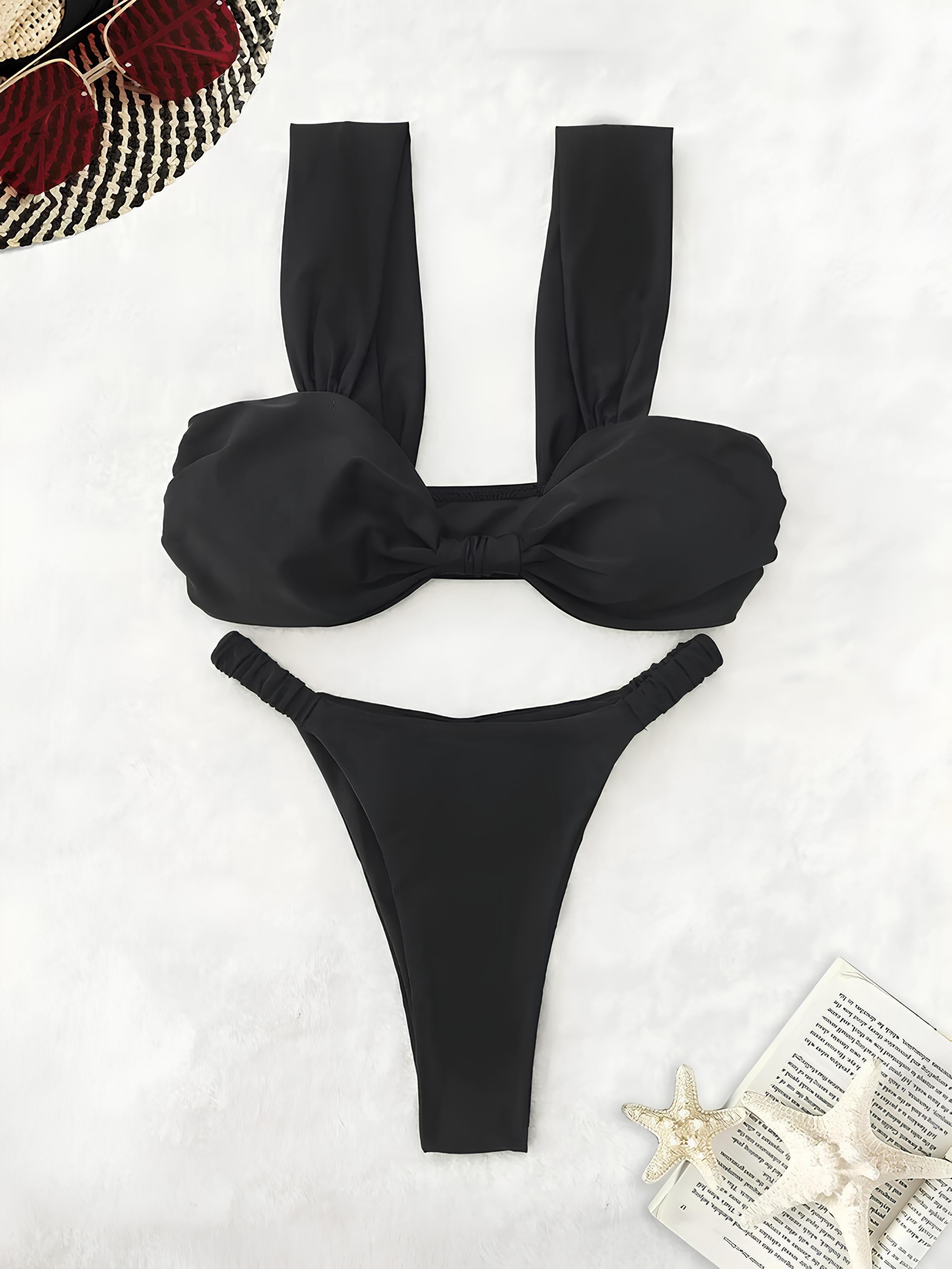 High-Waisted Microfiber Bikini With Central Knot