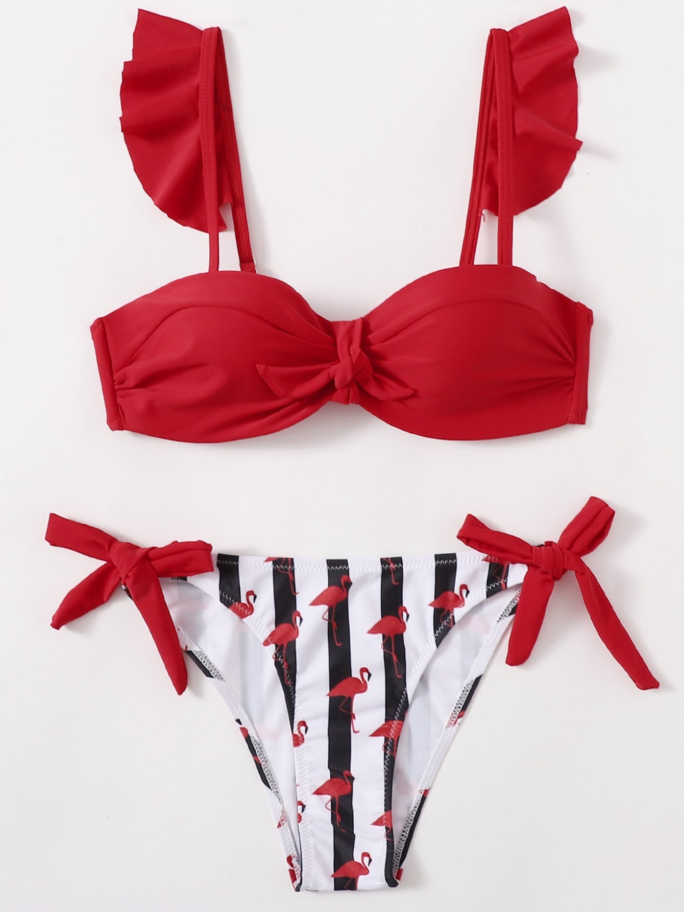 Striped Bikini With Ruffles And Adjustable Sides