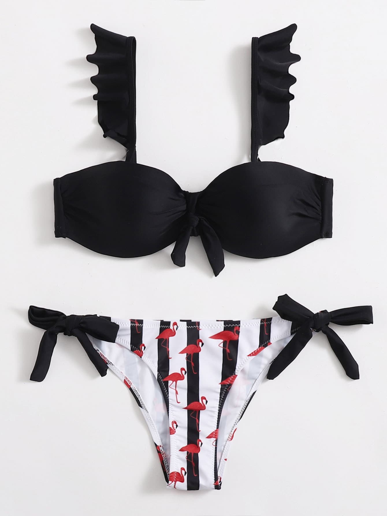 Striped Bikini With Ruffles And Adjustable Sides