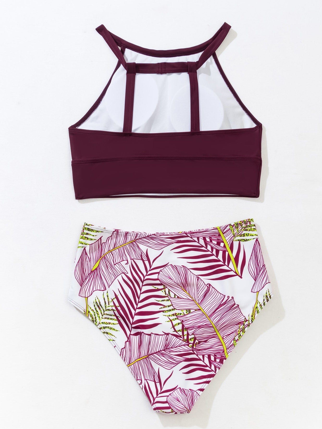 High-Waisted Printed Bikini With Solid Cropped Top