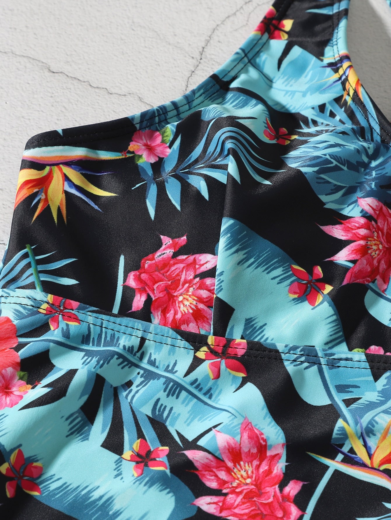 Floral Tankini With Integrated Shorts And Side Tie