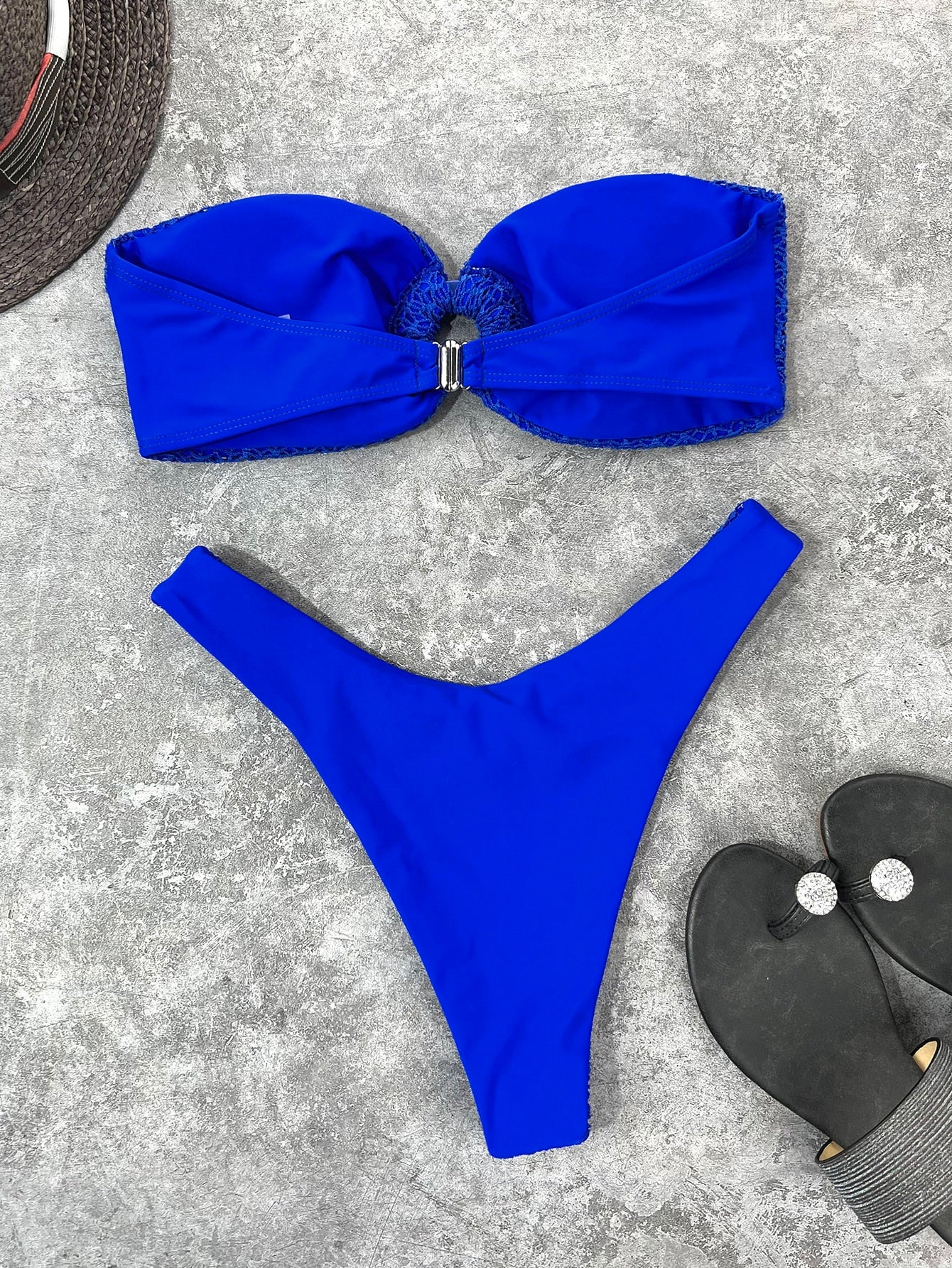 Textured Strapless Bikini With Central Ring