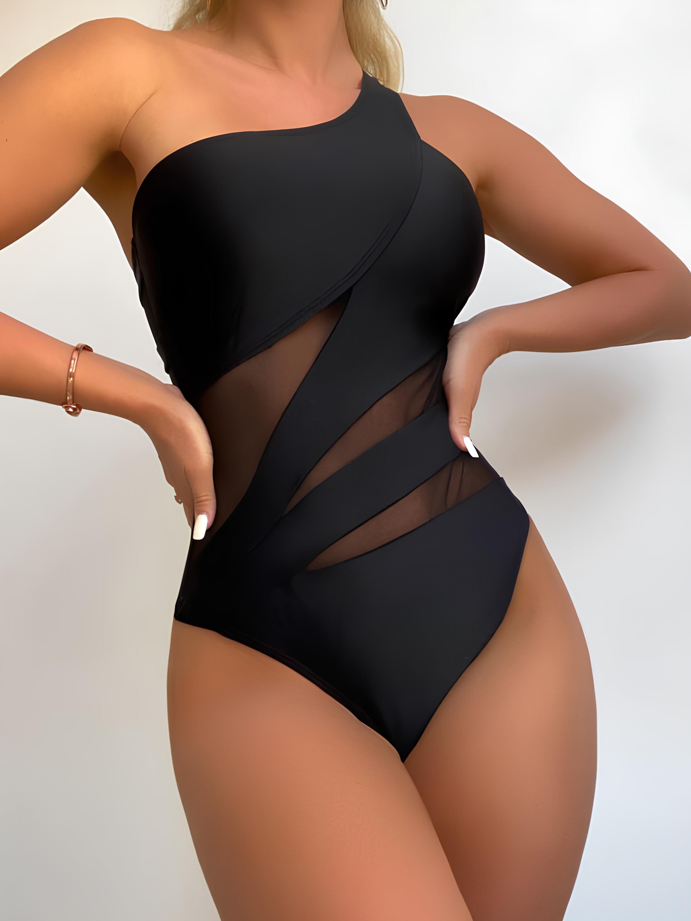Asymmetrical Swimsuit With Cutouts And Strategic Sheer Panels