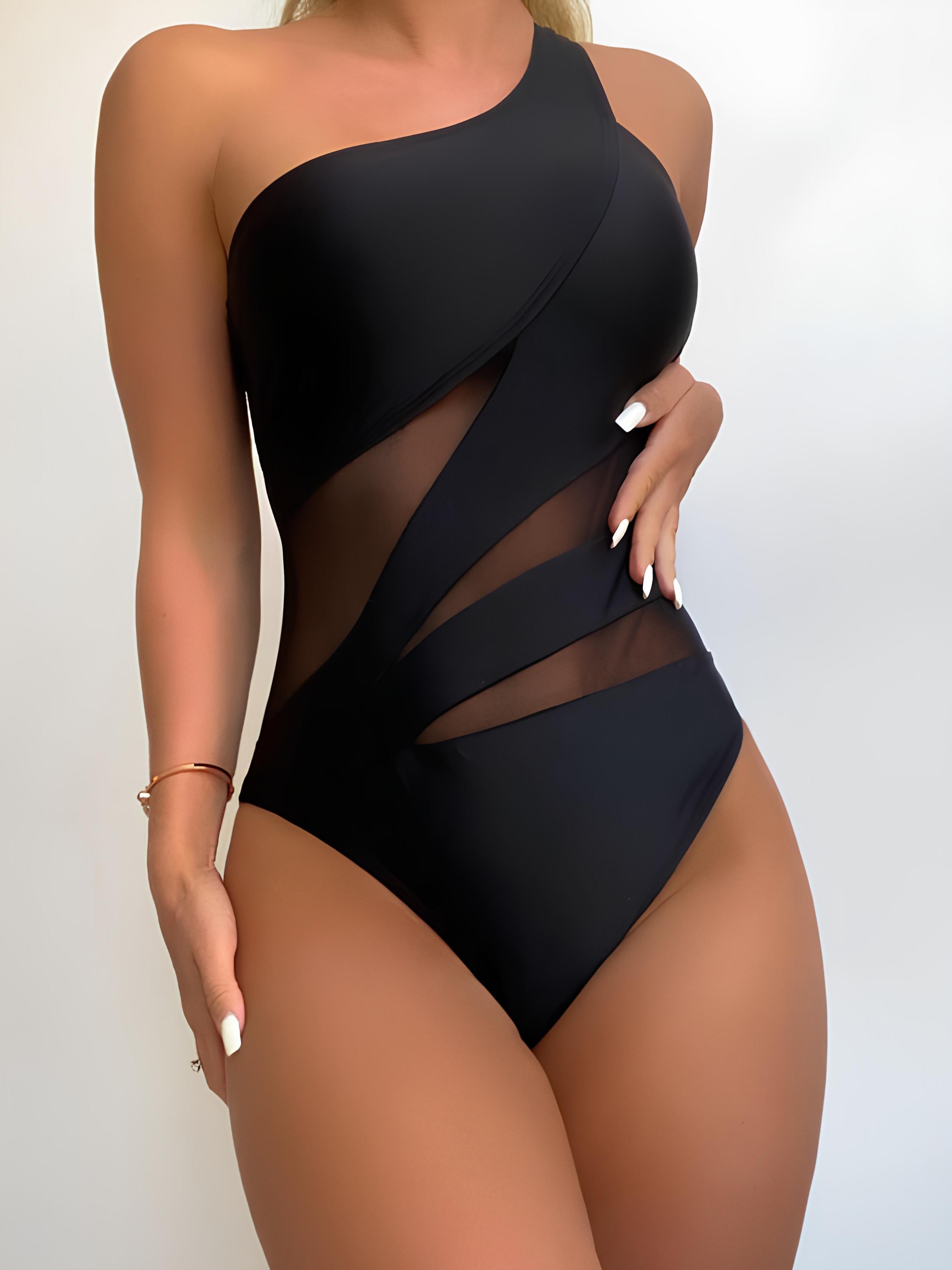 Asymmetrical Swimsuit With Cutouts And Strategic Sheer Panels