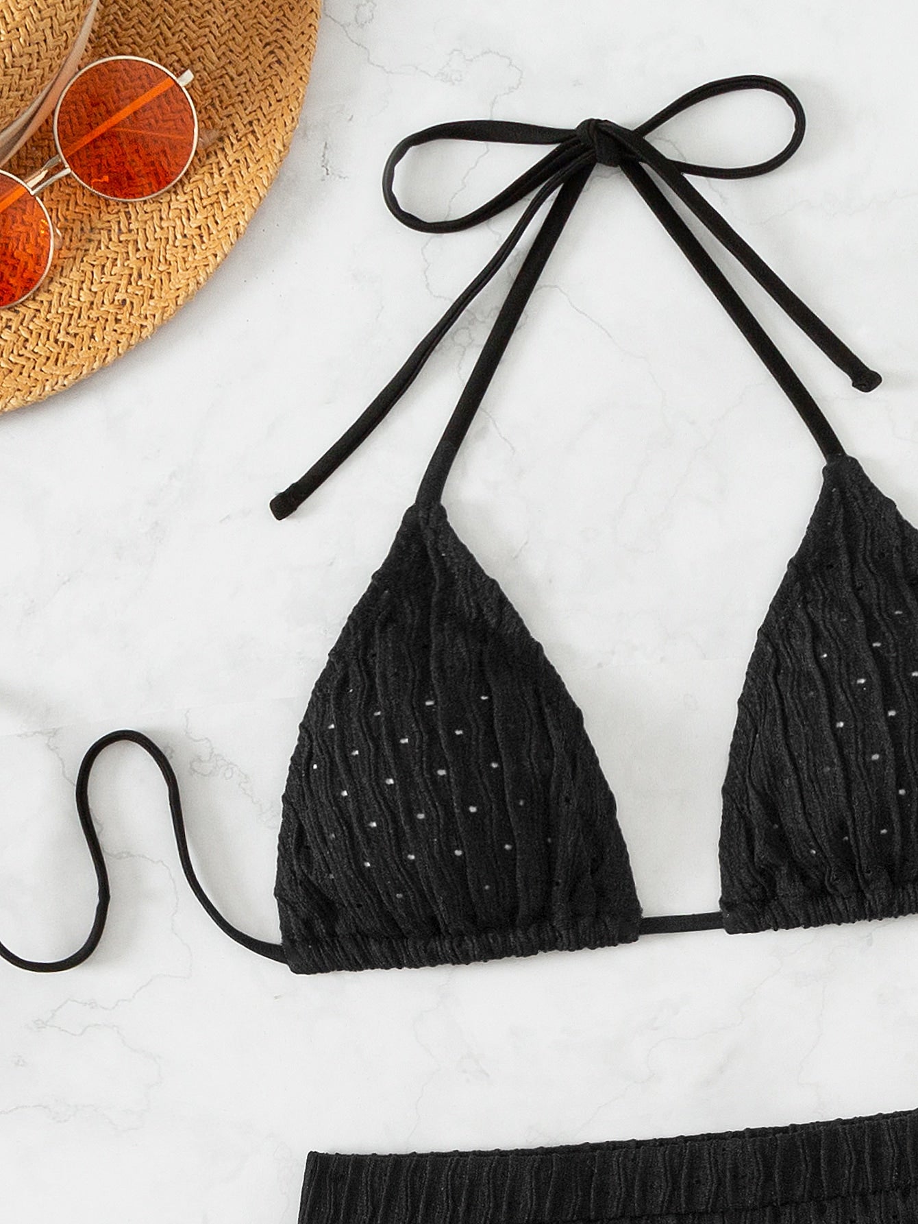 Textured Bikini With Shorts And Triangle Top