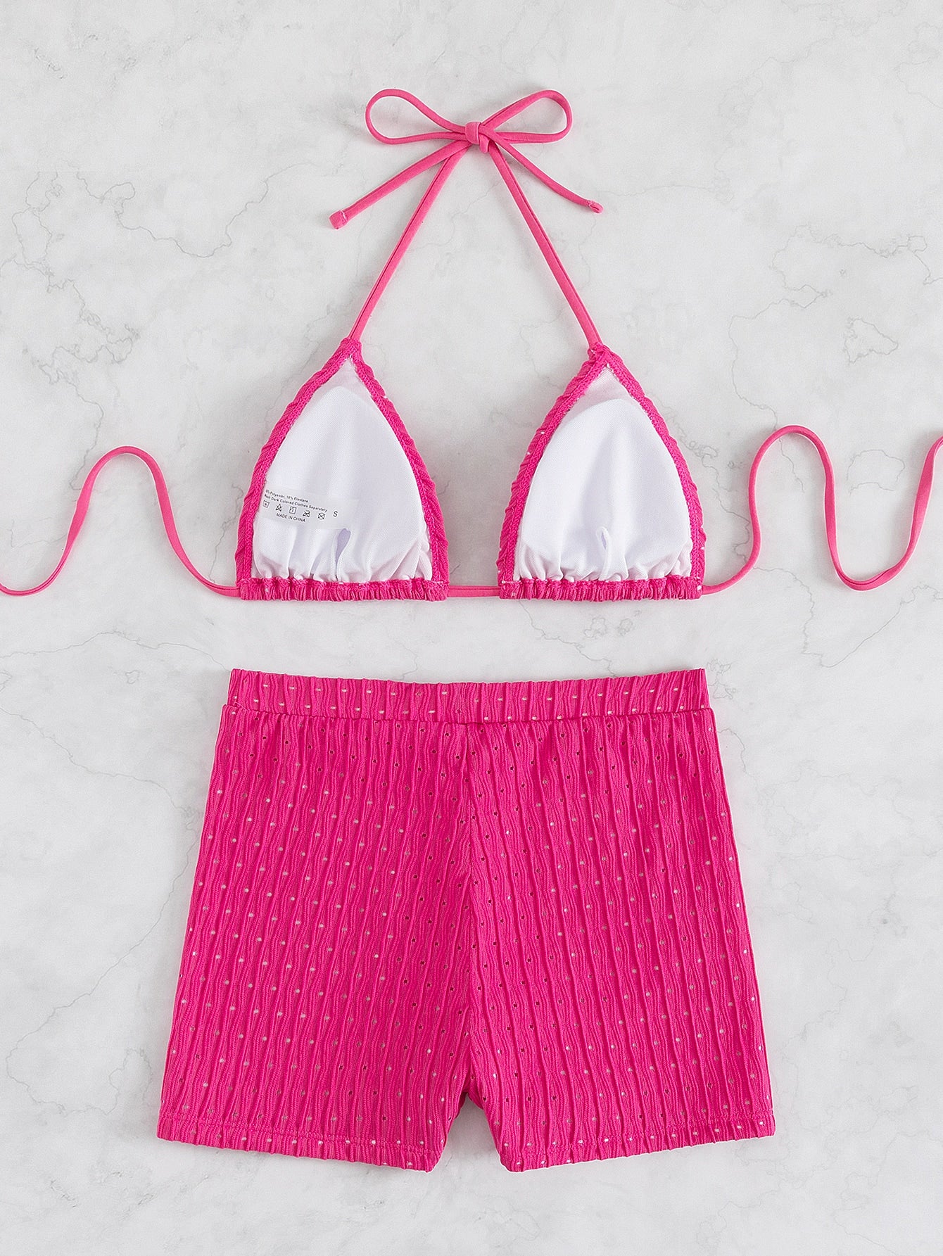 Textured Bikini With Shorts And Triangle Top