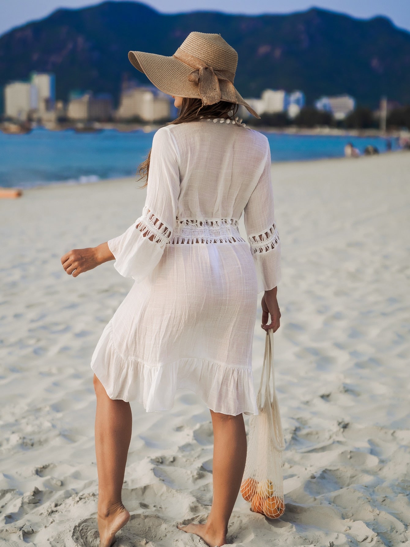 Long-Sleeve Cover-Up With Lace And Flowing Ruffle