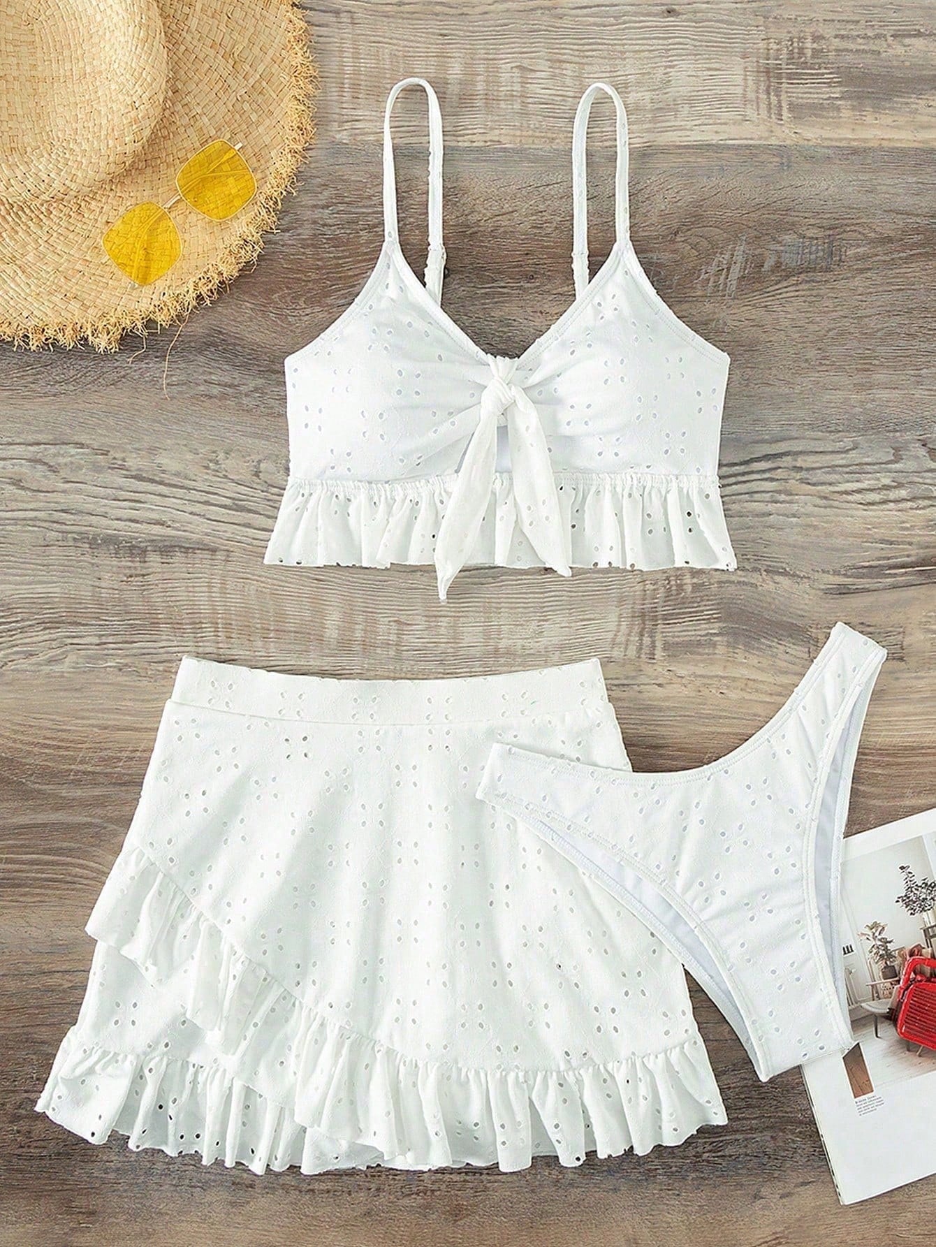 Cover-Up With Ruffles And String Bikini Bottom