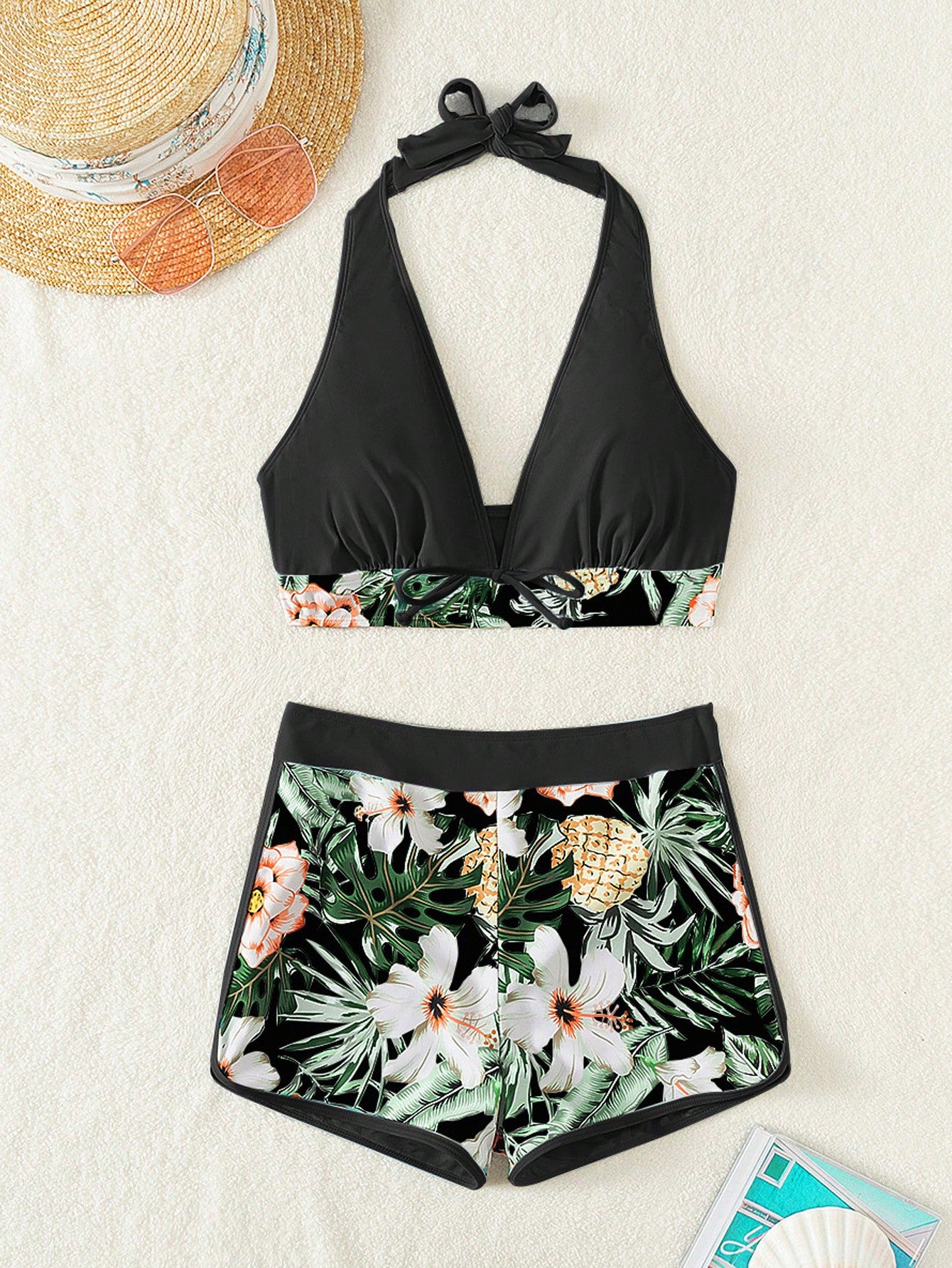 Bikini Top With Tie And Beach Printed Shorts
