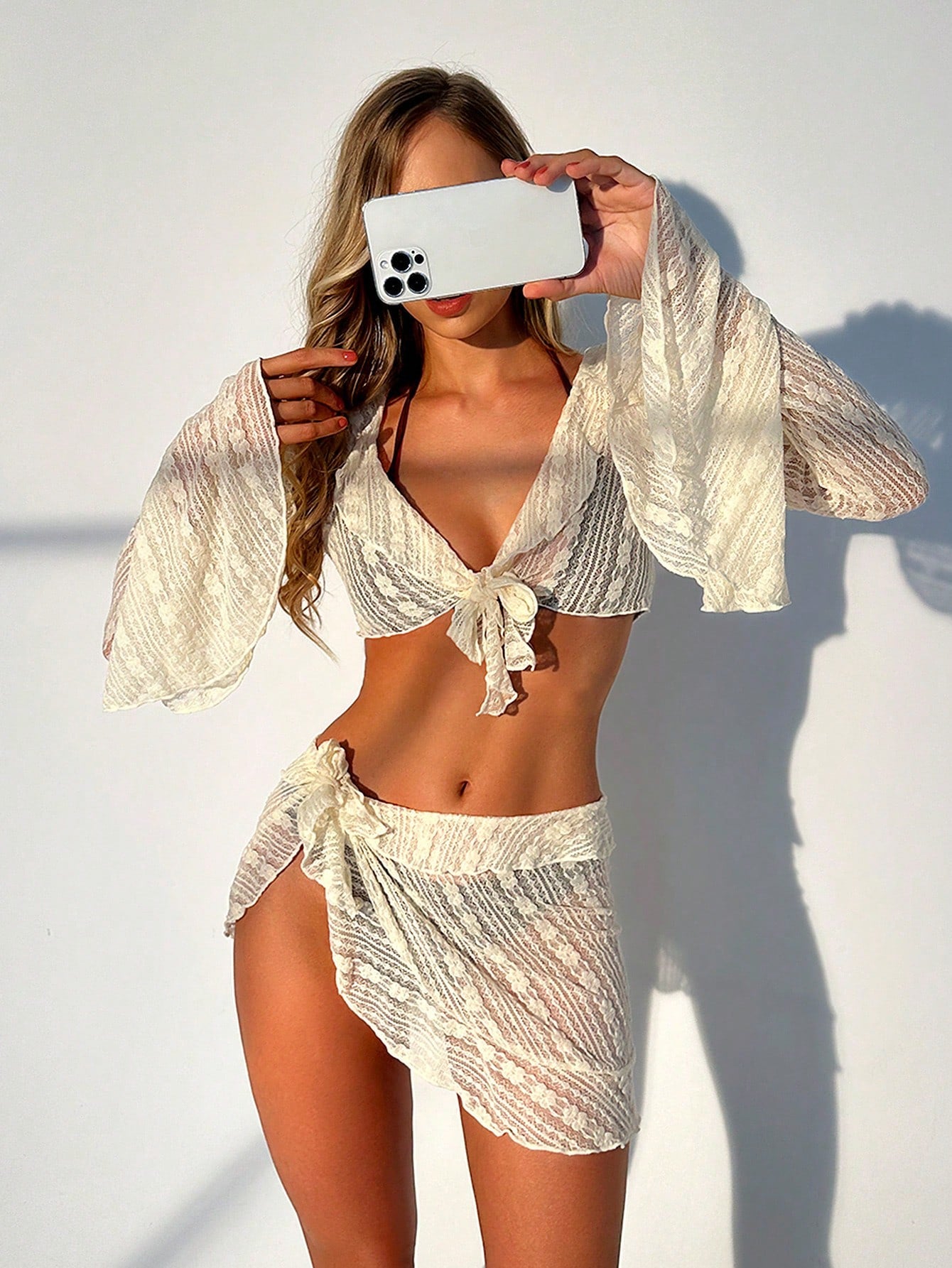 Bikini And Cover-Up Set With Tie And Ruffles