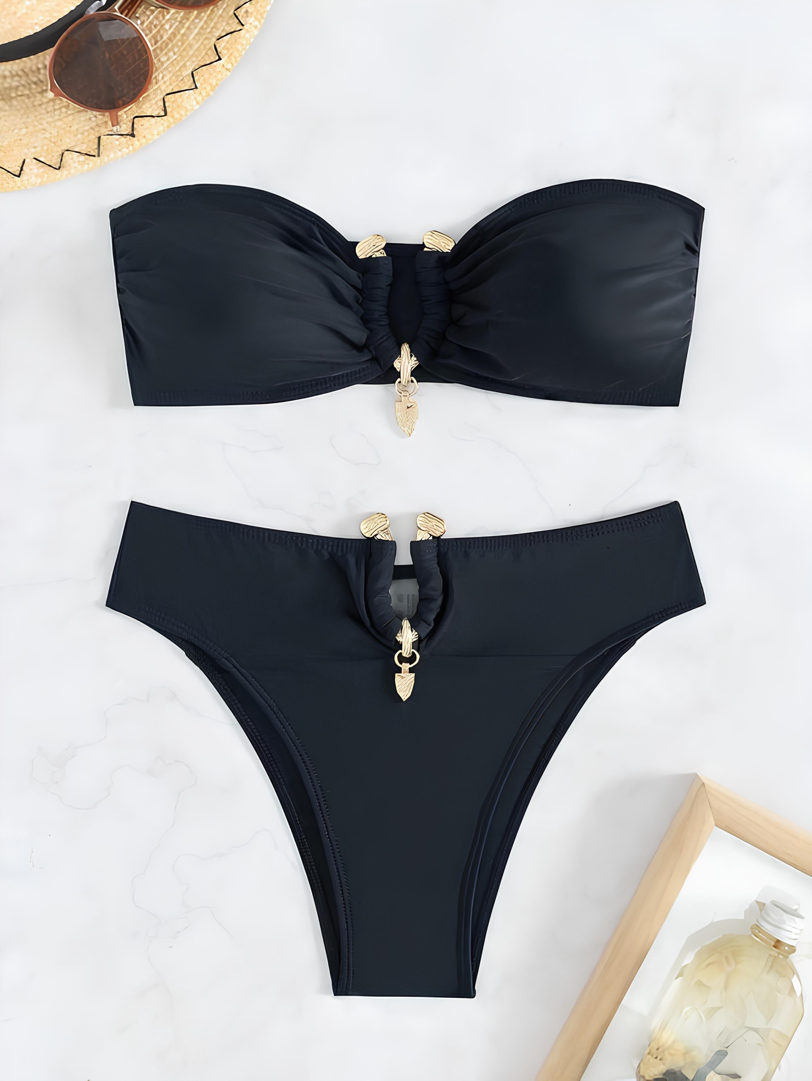 High-Waisted Strapless Bikini With Luxury Rings