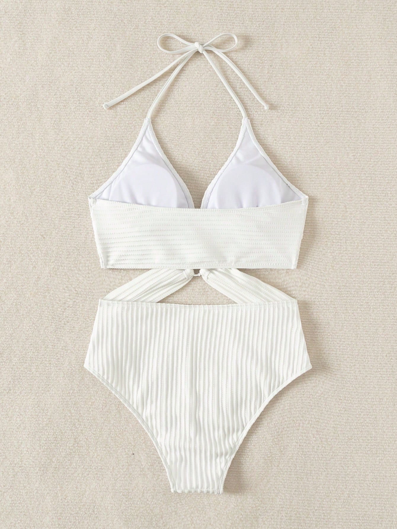 Textured Swimsuit With Side Cutouts And Front Ring
