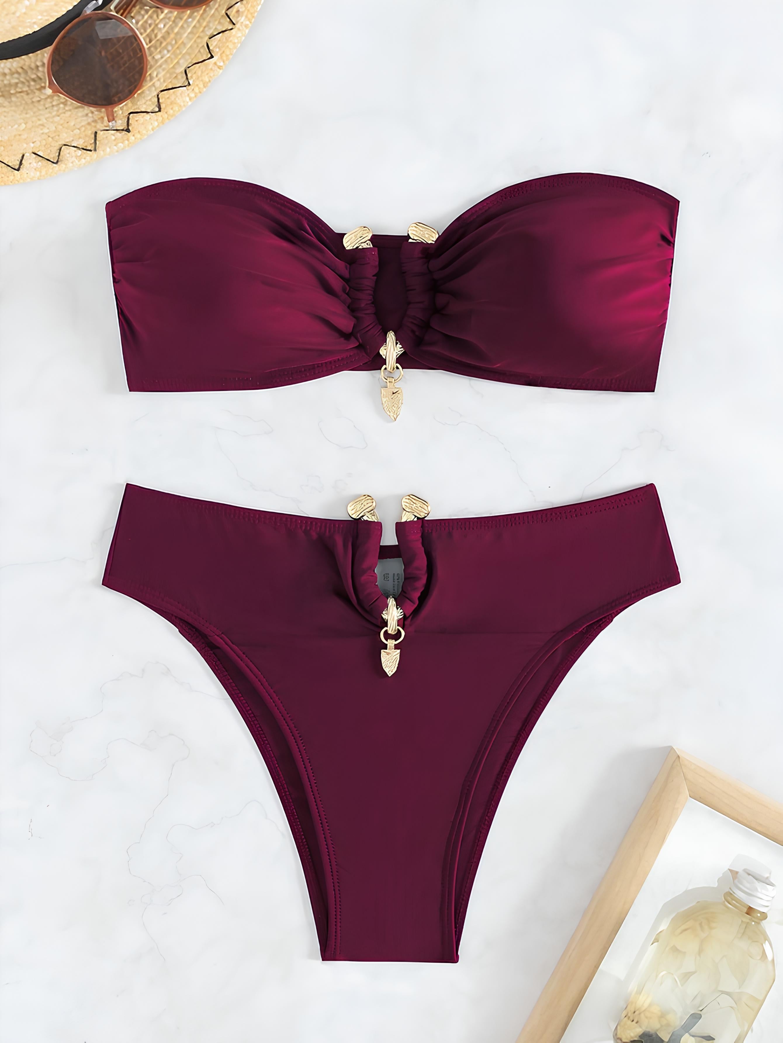 High-Waisted Strapless Bikini With Luxury Rings