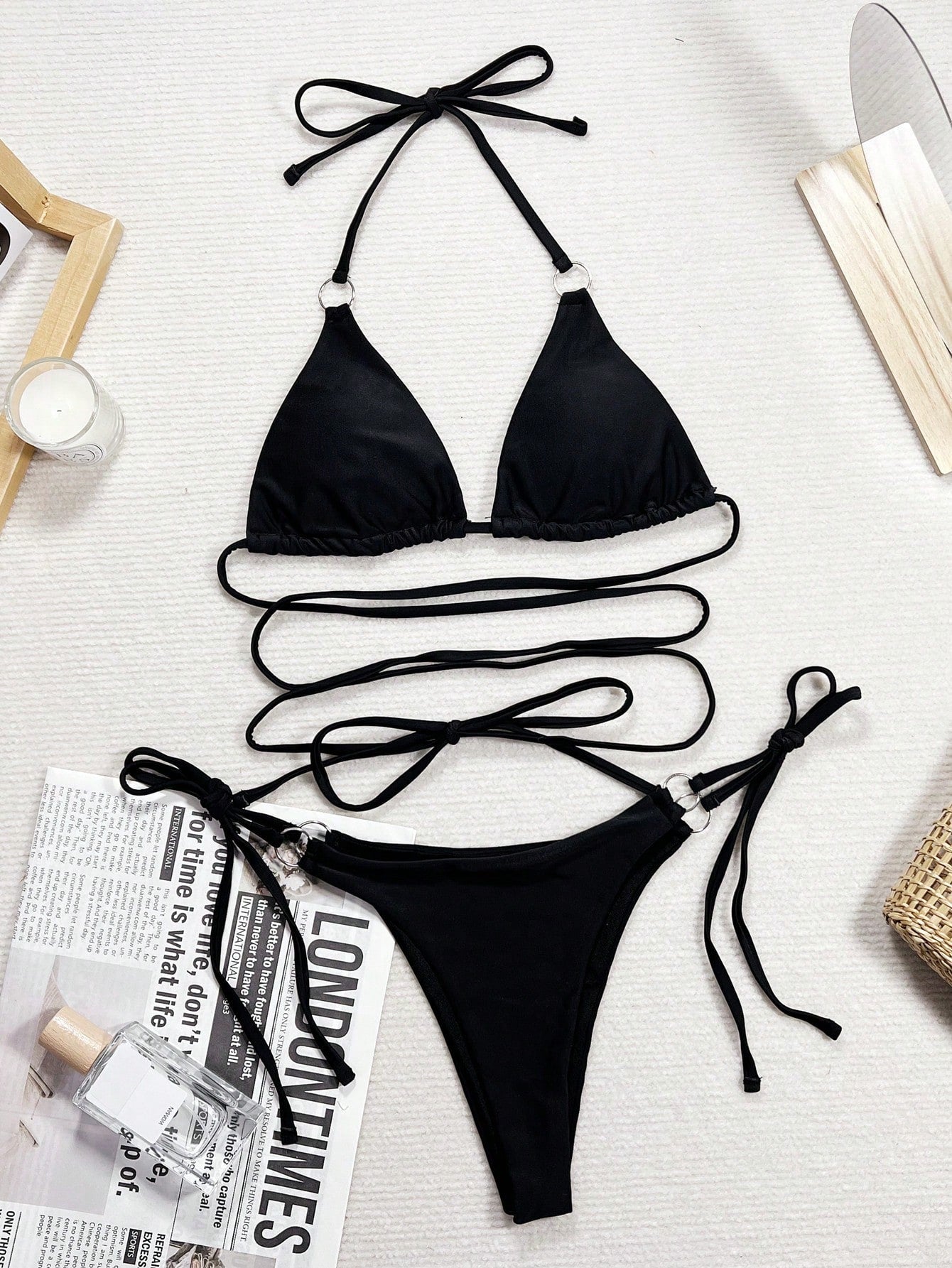 Triangle Bikini With Crossed Tie And Rings