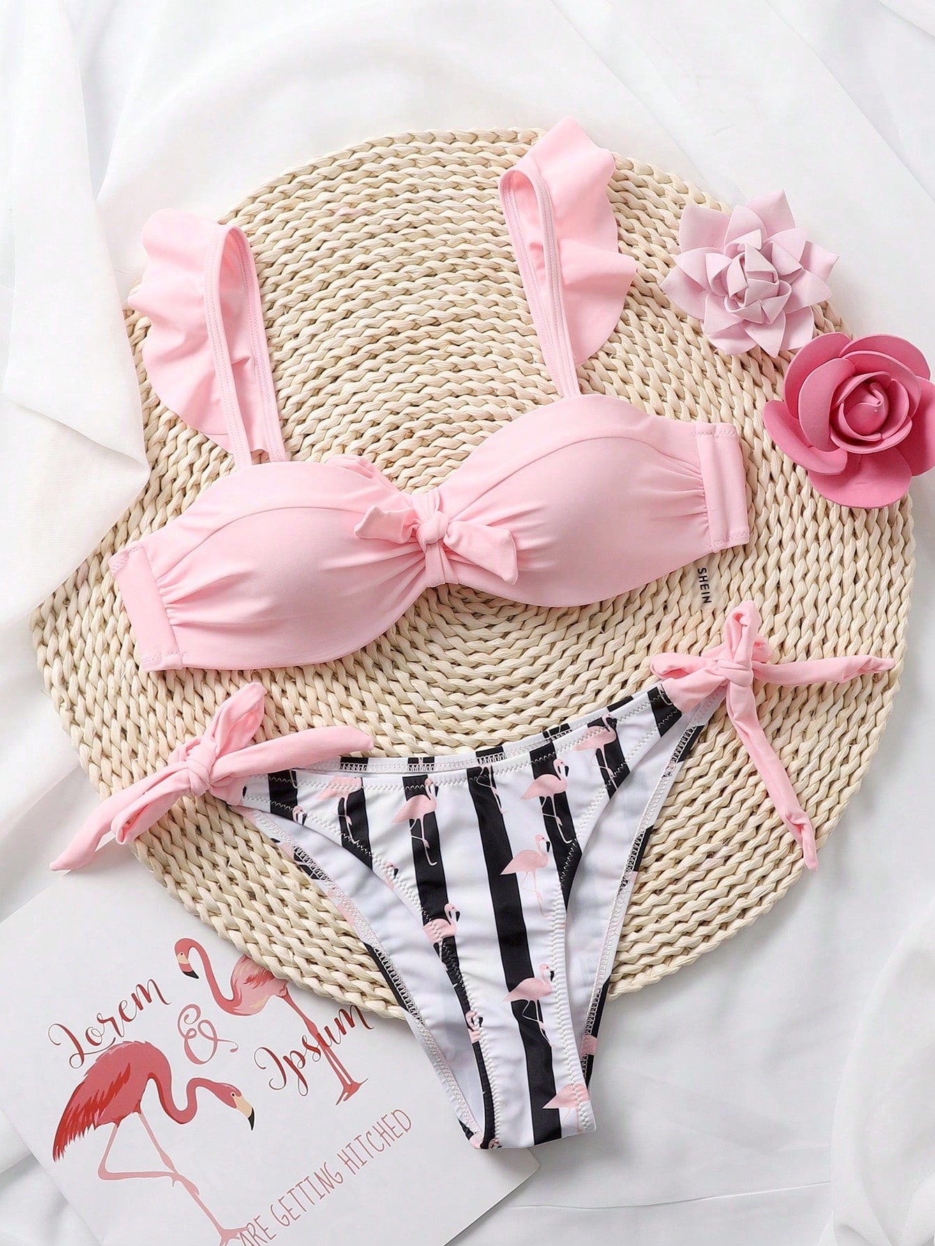 Striped Bikini With Ruffles And Adjustable Sides