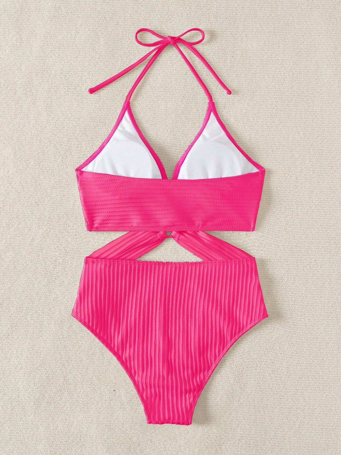 Textured Swimsuit With Side Cutouts And Front Ring