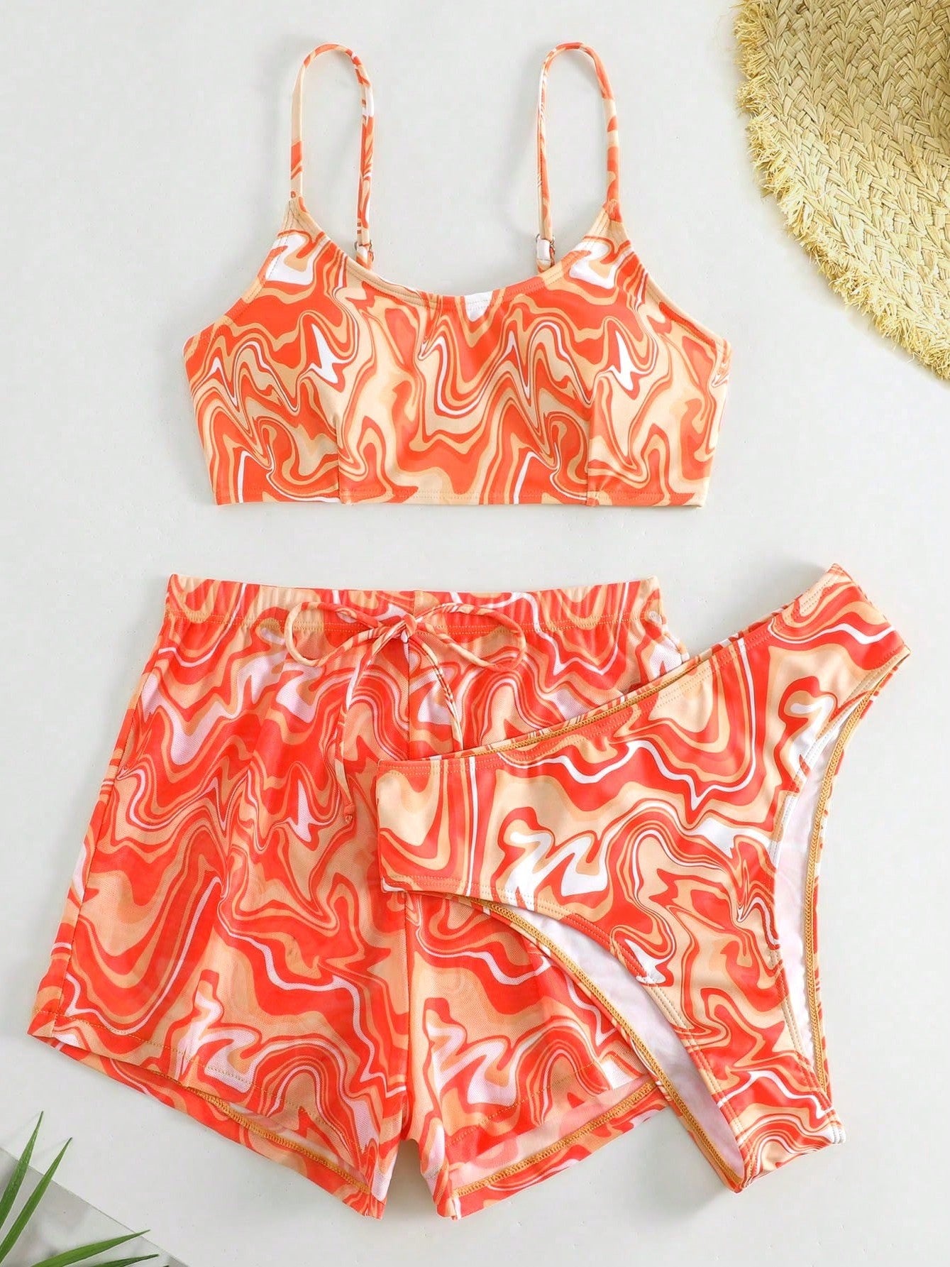 Bikini And Printed Shorts Beach Style Set