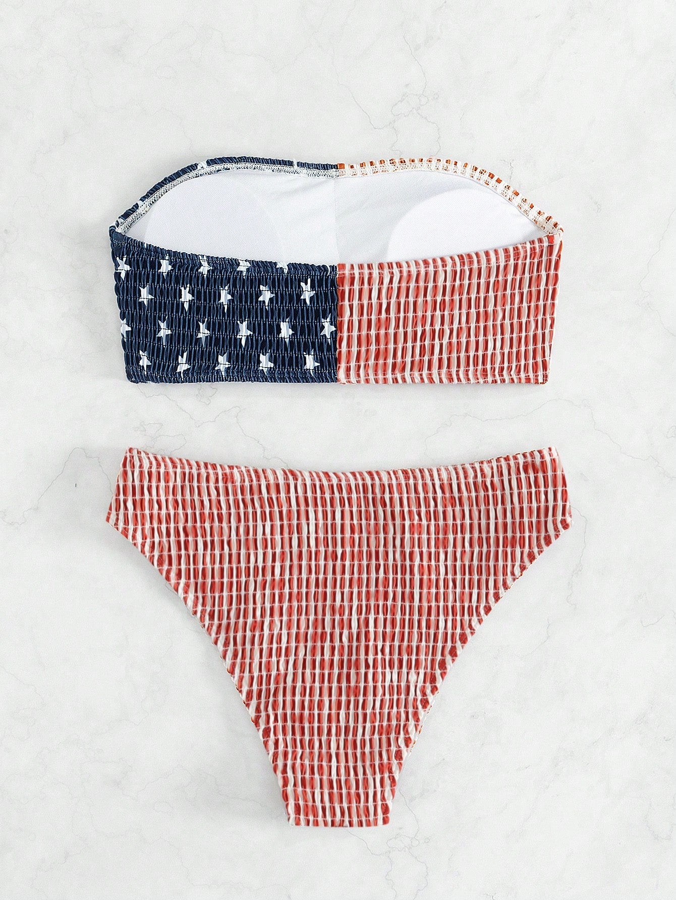 High-Waisted Textured Printed Strapless Bikini