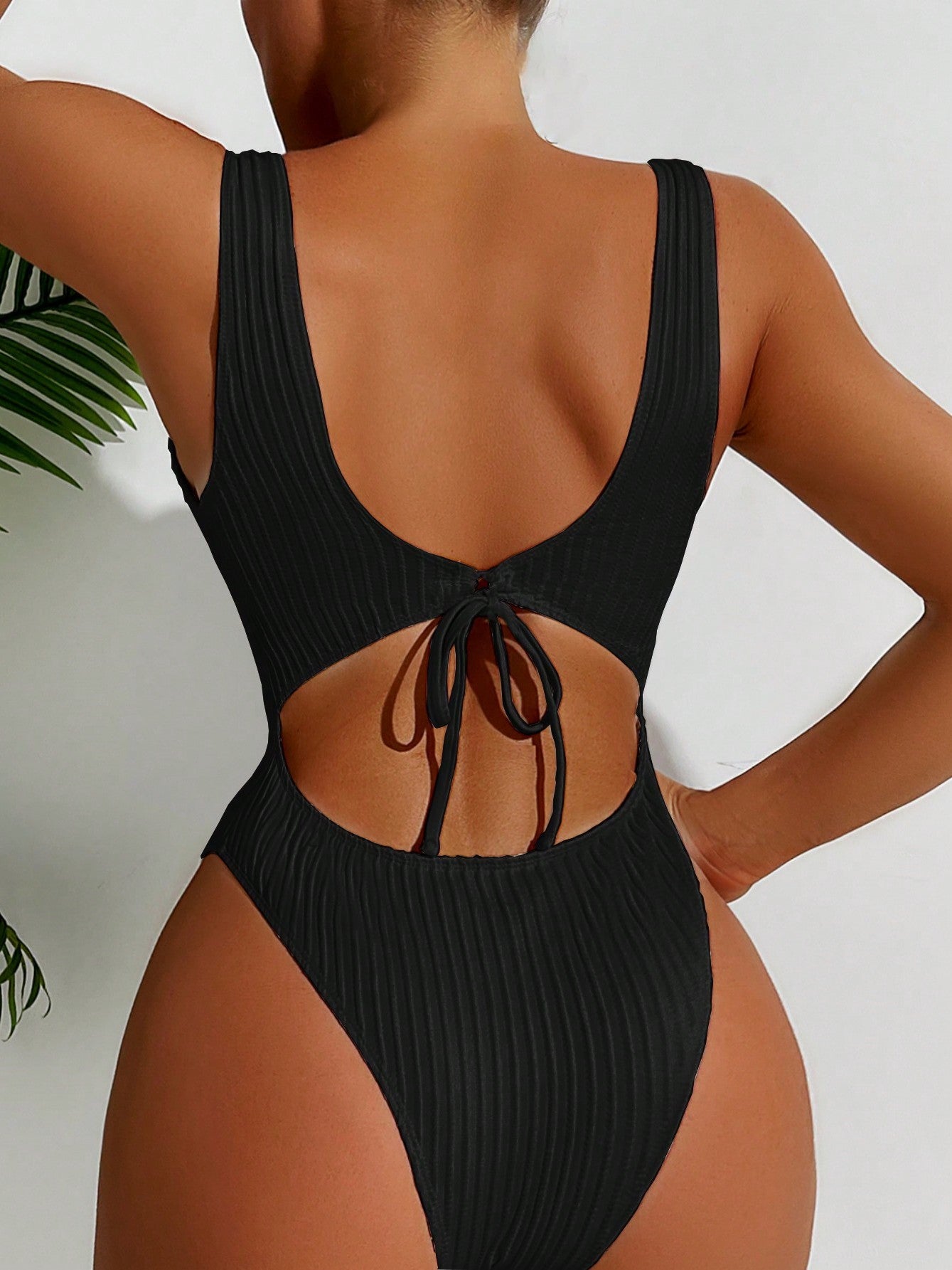 Textured Swimsuit With Wide Straps And Square Neckline