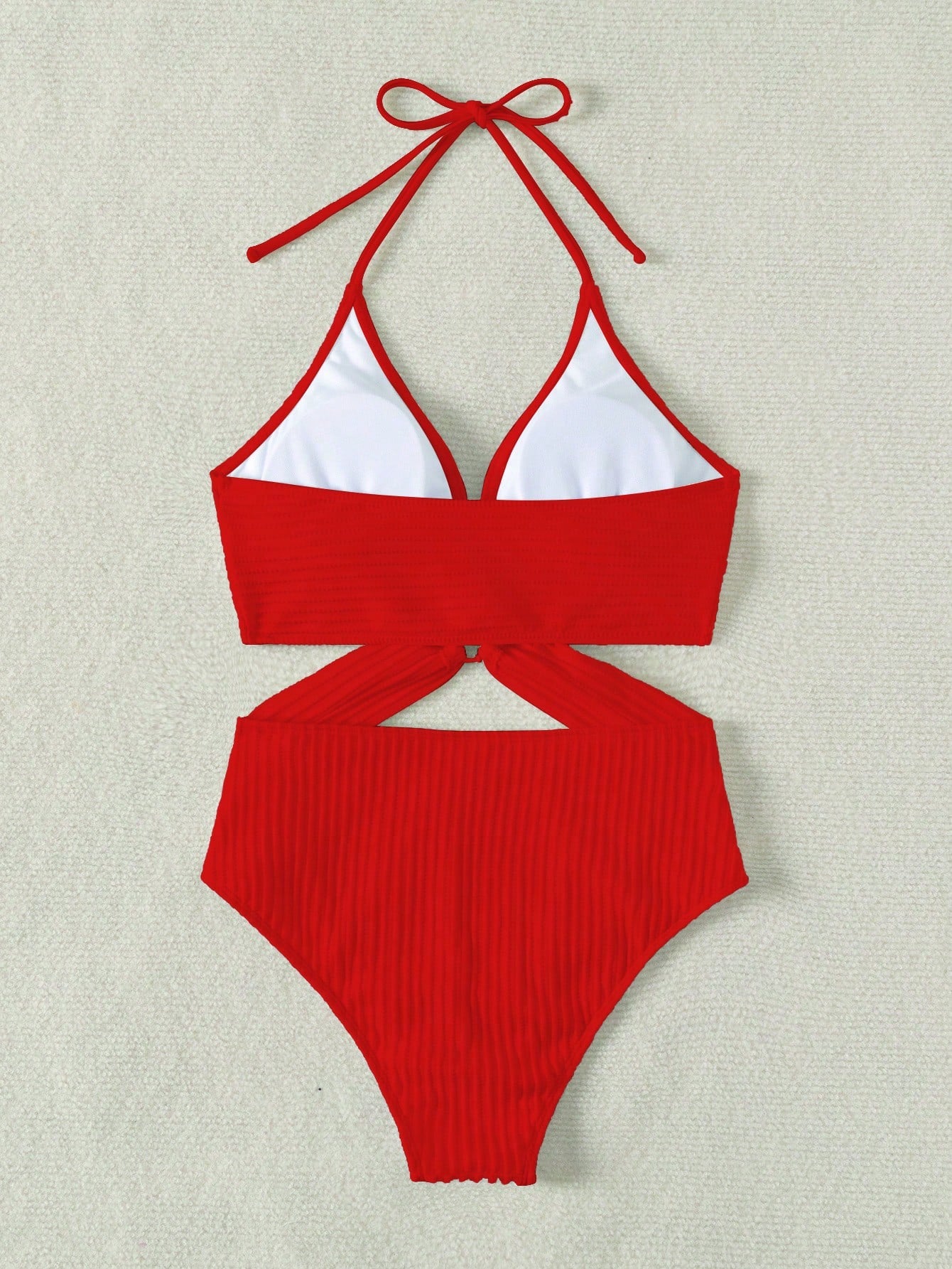 Textured Swimsuit With Side Cutouts And Front Ring