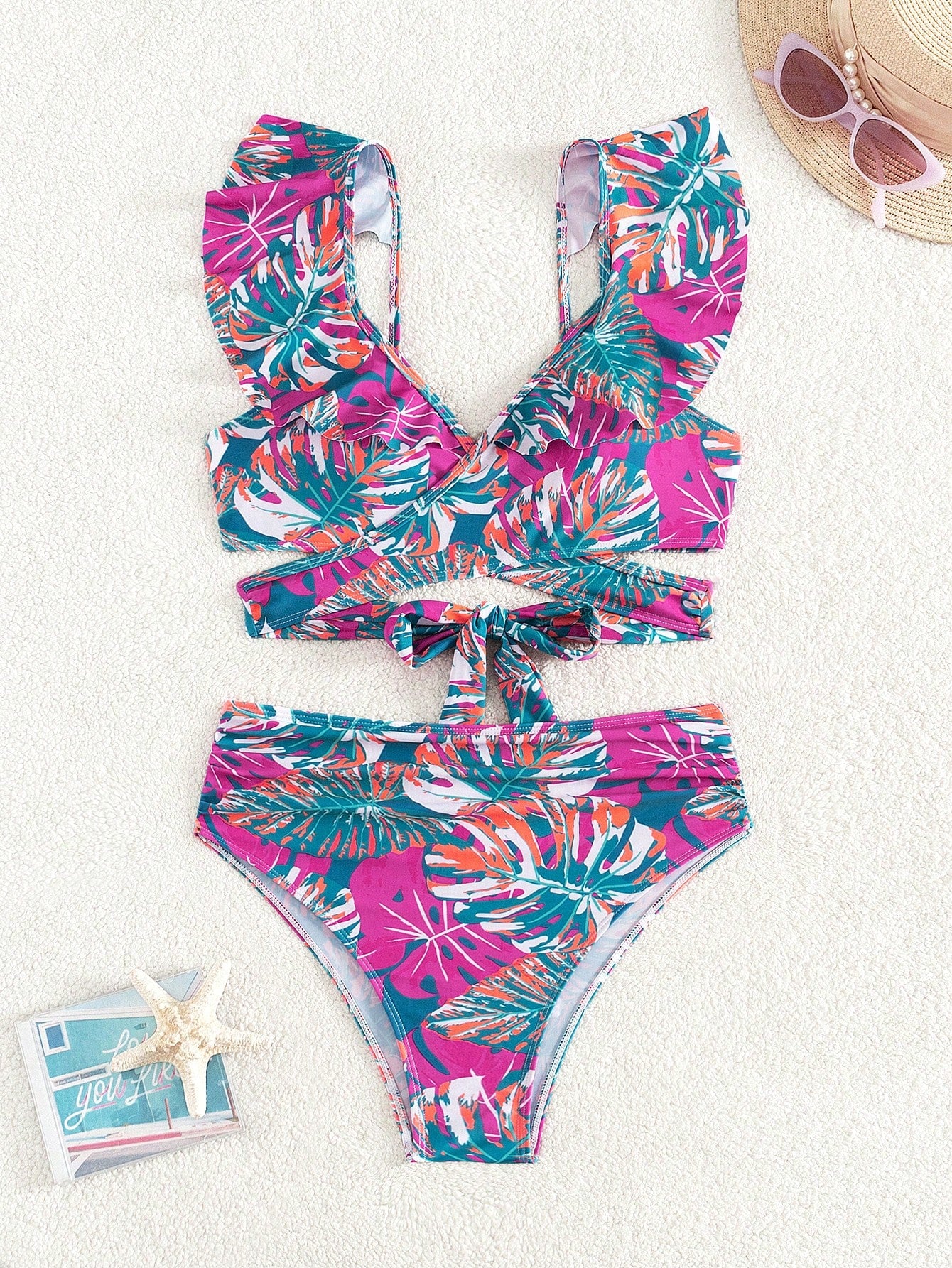High-Waisted Printed Bikini With Ruffled Top