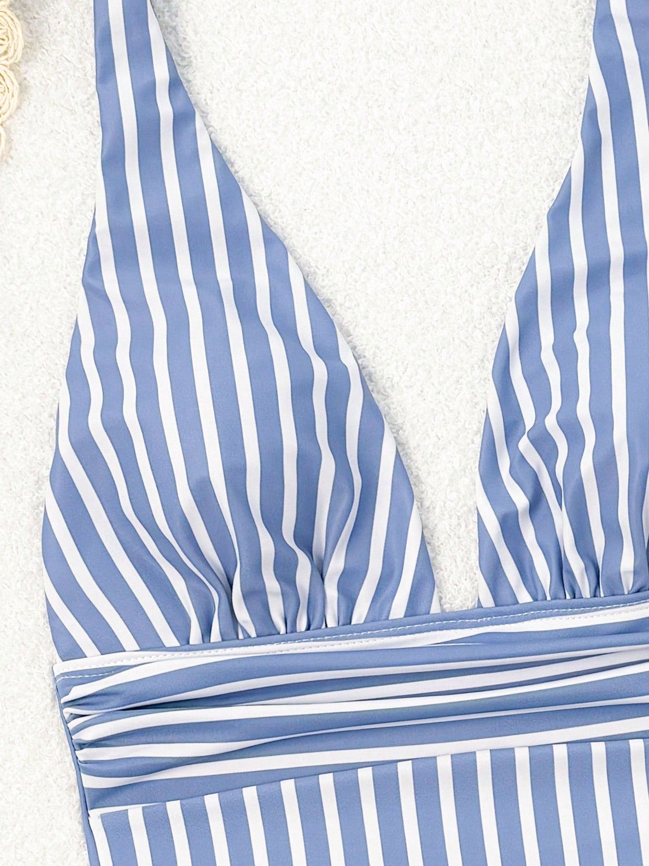 Striped Printed Swimsuit With V-Neckline And Defined Waist
