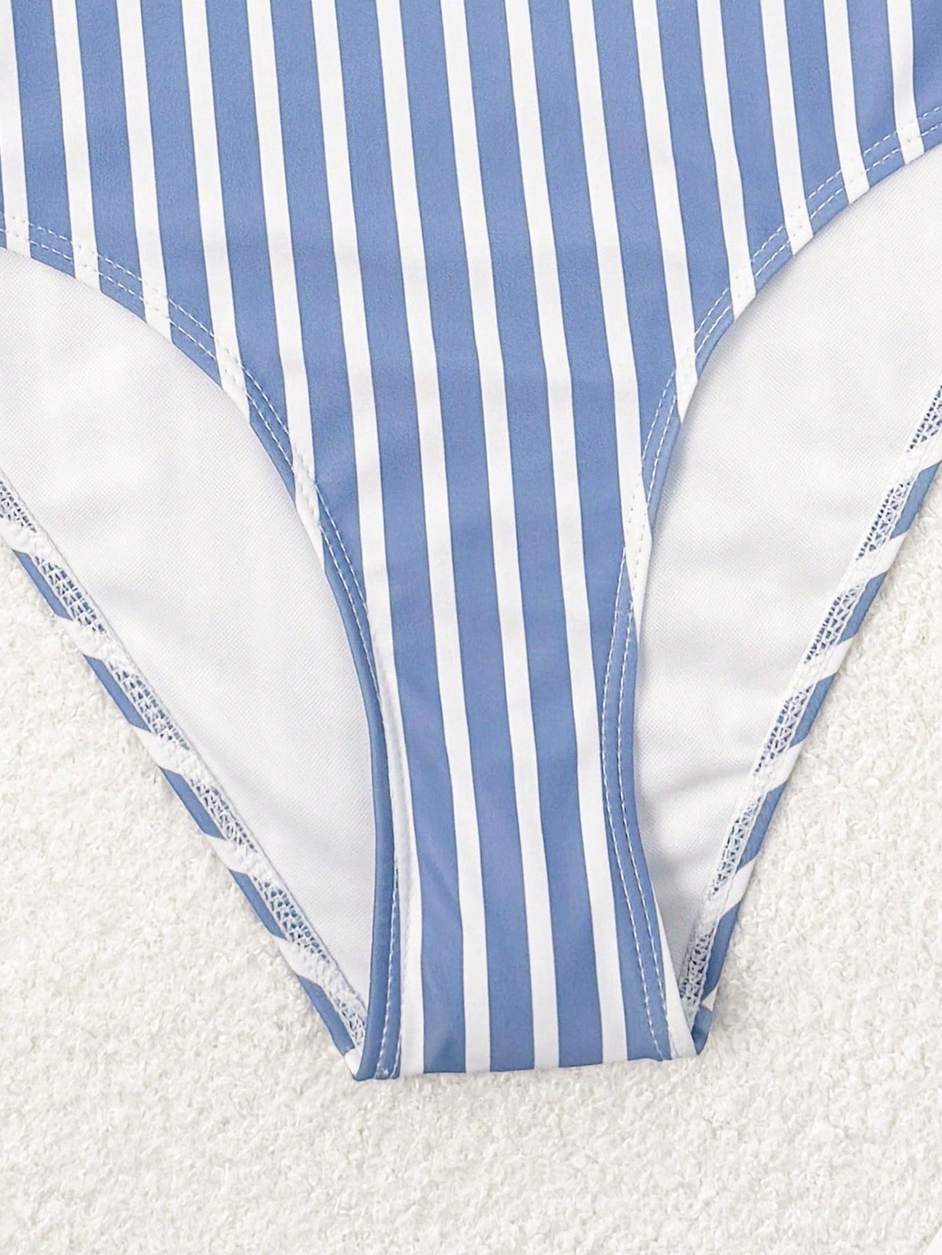 Striped Printed Swimsuit With V-Neckline And Defined Waist