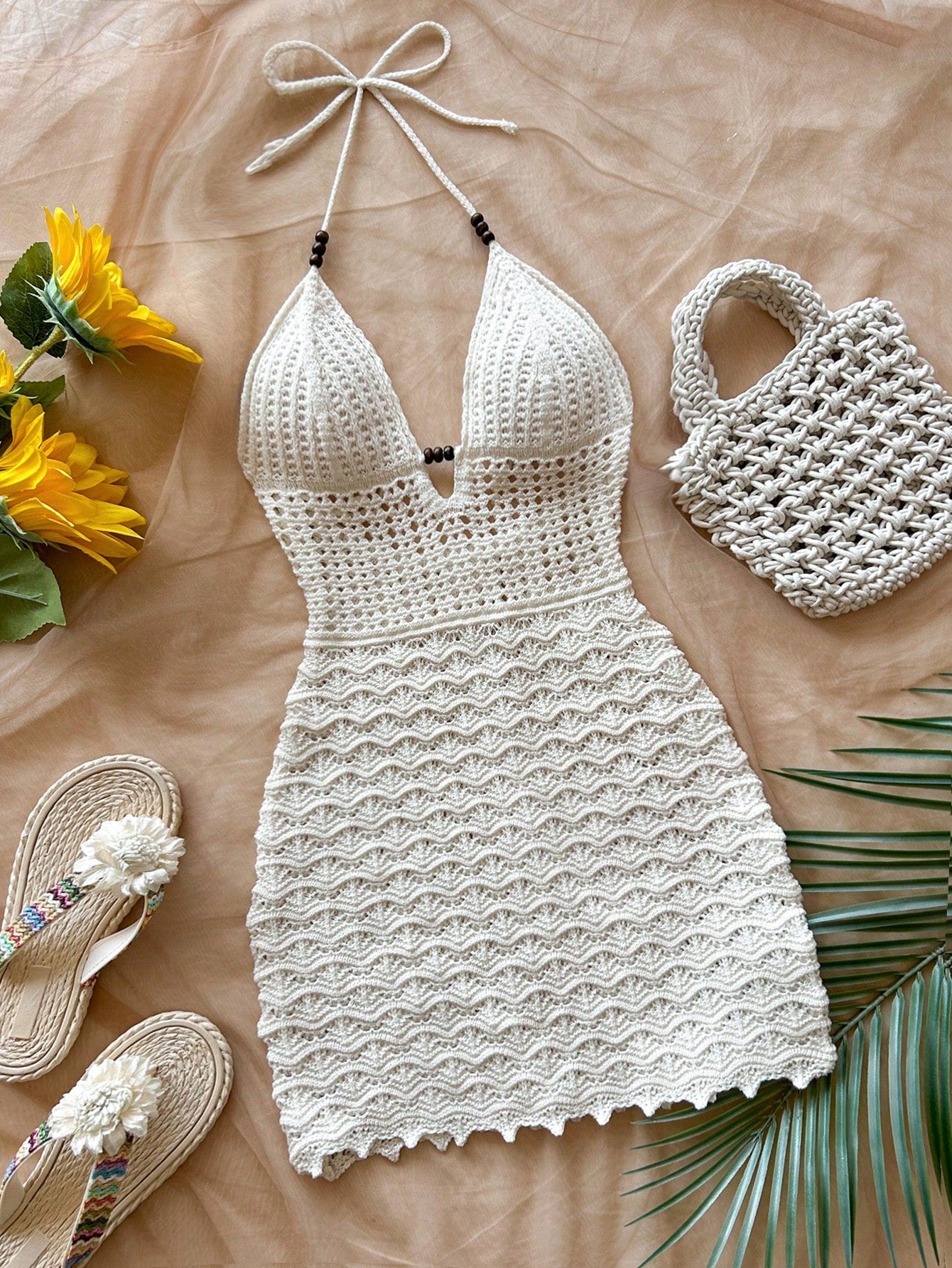 Short Crochet Cover-Up With Deep V-Neckline