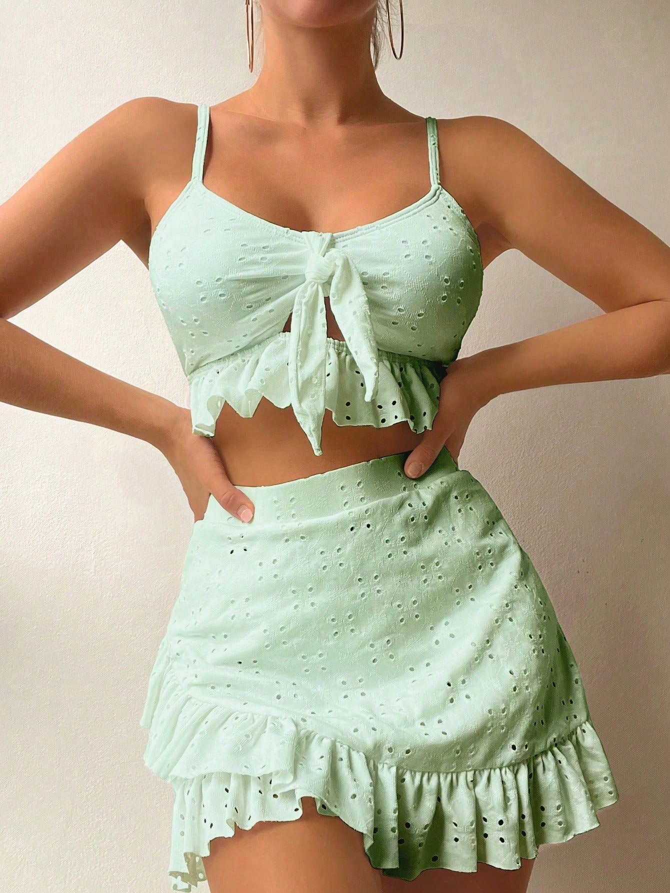 Cover-Up With Ruffles And String Bikini Bottom