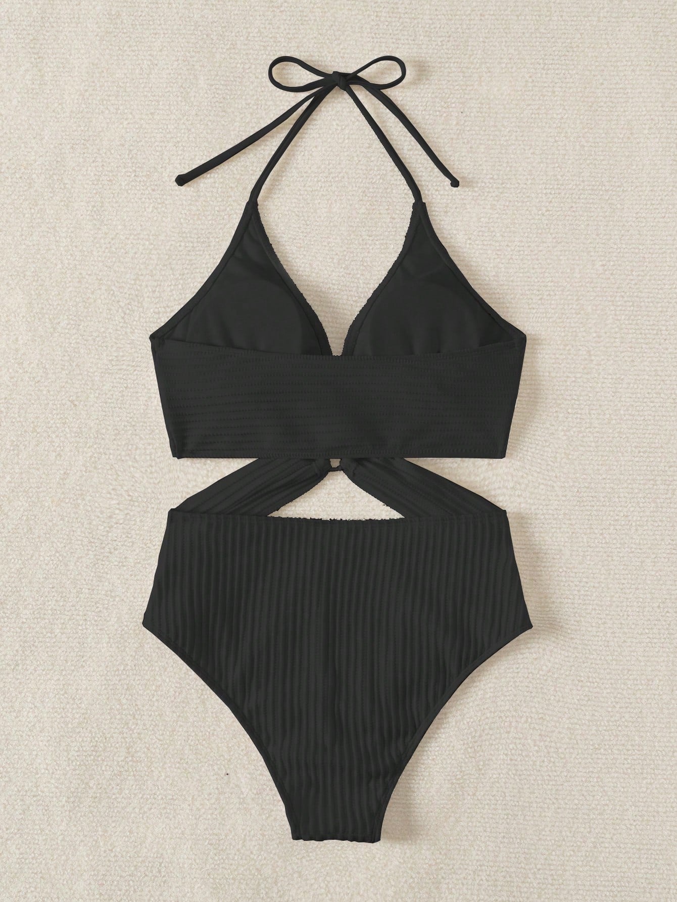Textured Swimsuit With Side Cutouts And Front Ring