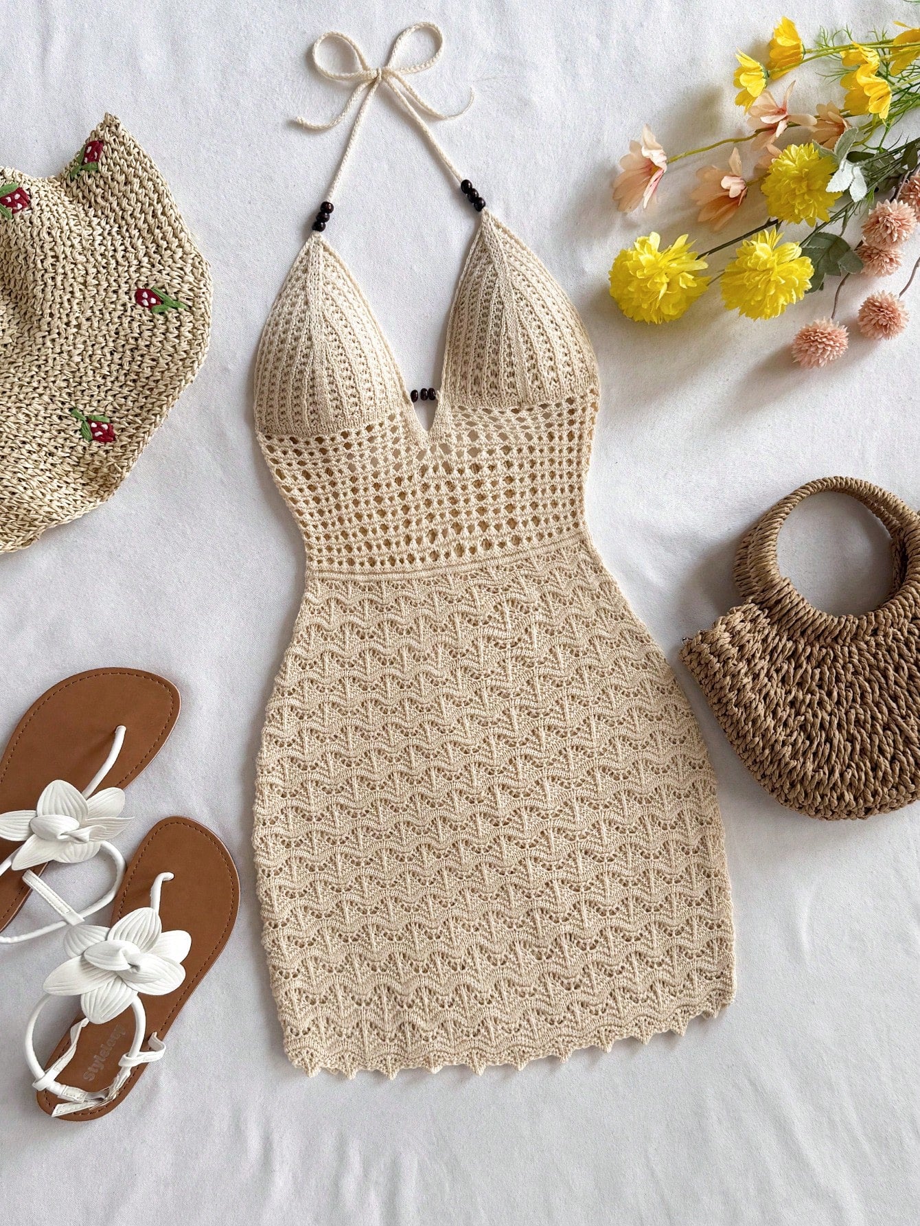 Short Crochet Cover-Up With Deep V-Neckline