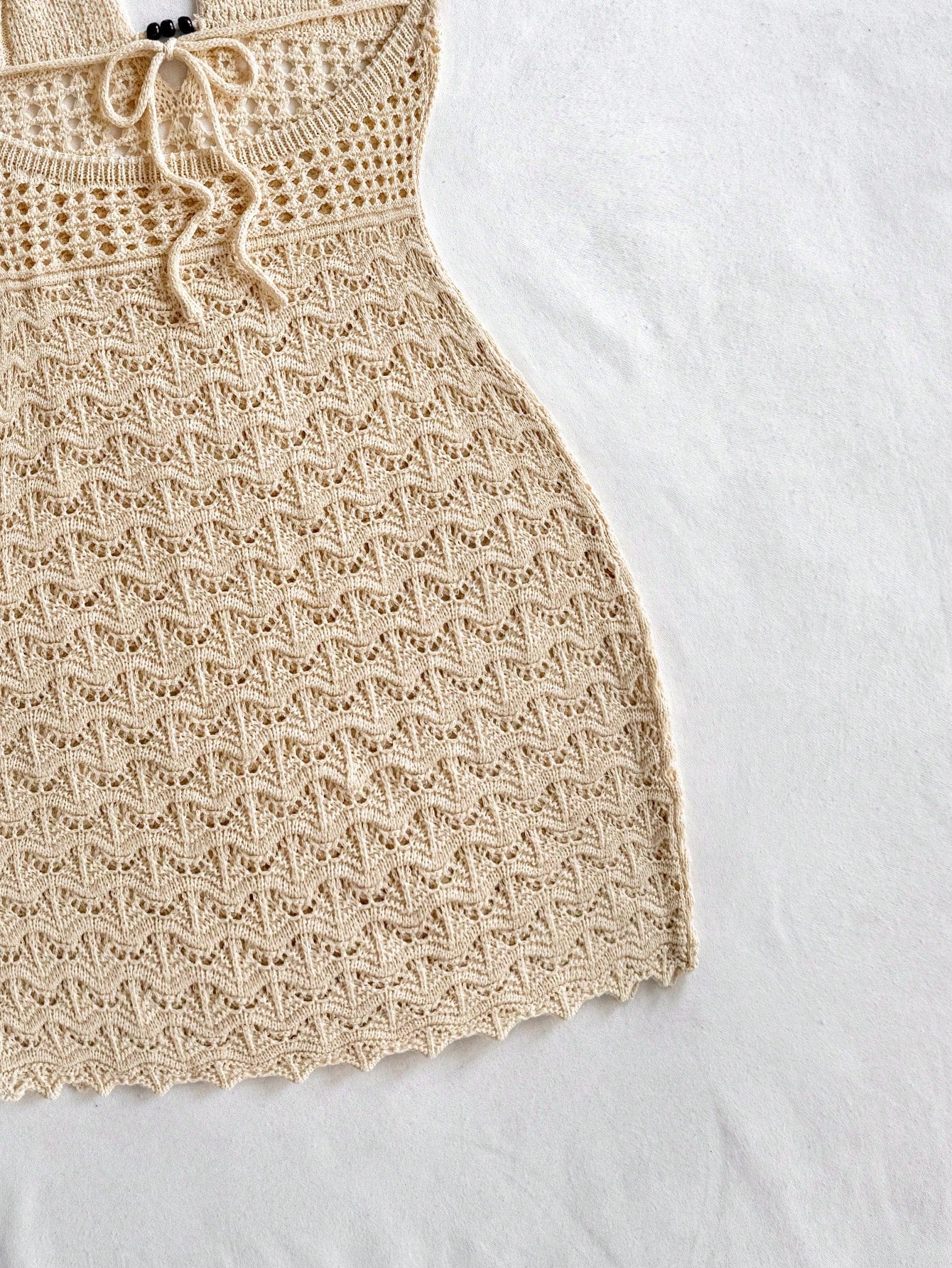 Short Crochet Cover-Up With Deep V-Neckline