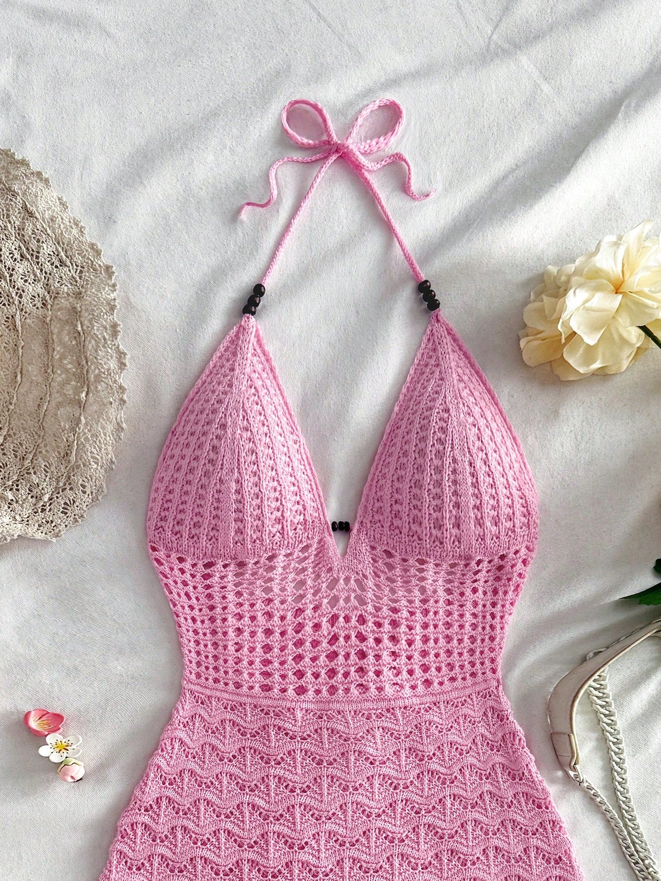 Short Crochet Cover-Up With Deep V-Neckline