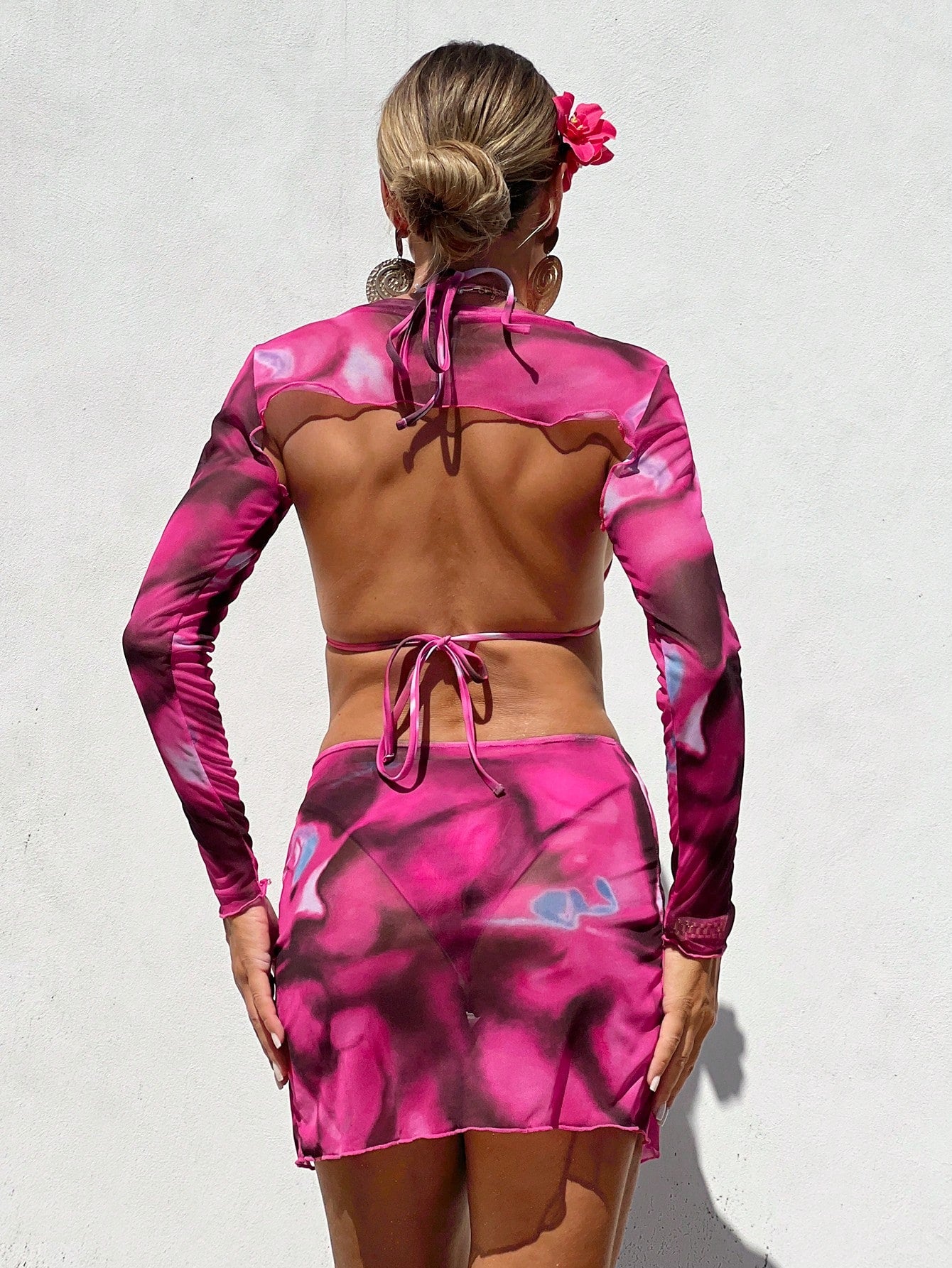 Bikini Cropped Top And Printed Skirt With Slit Set