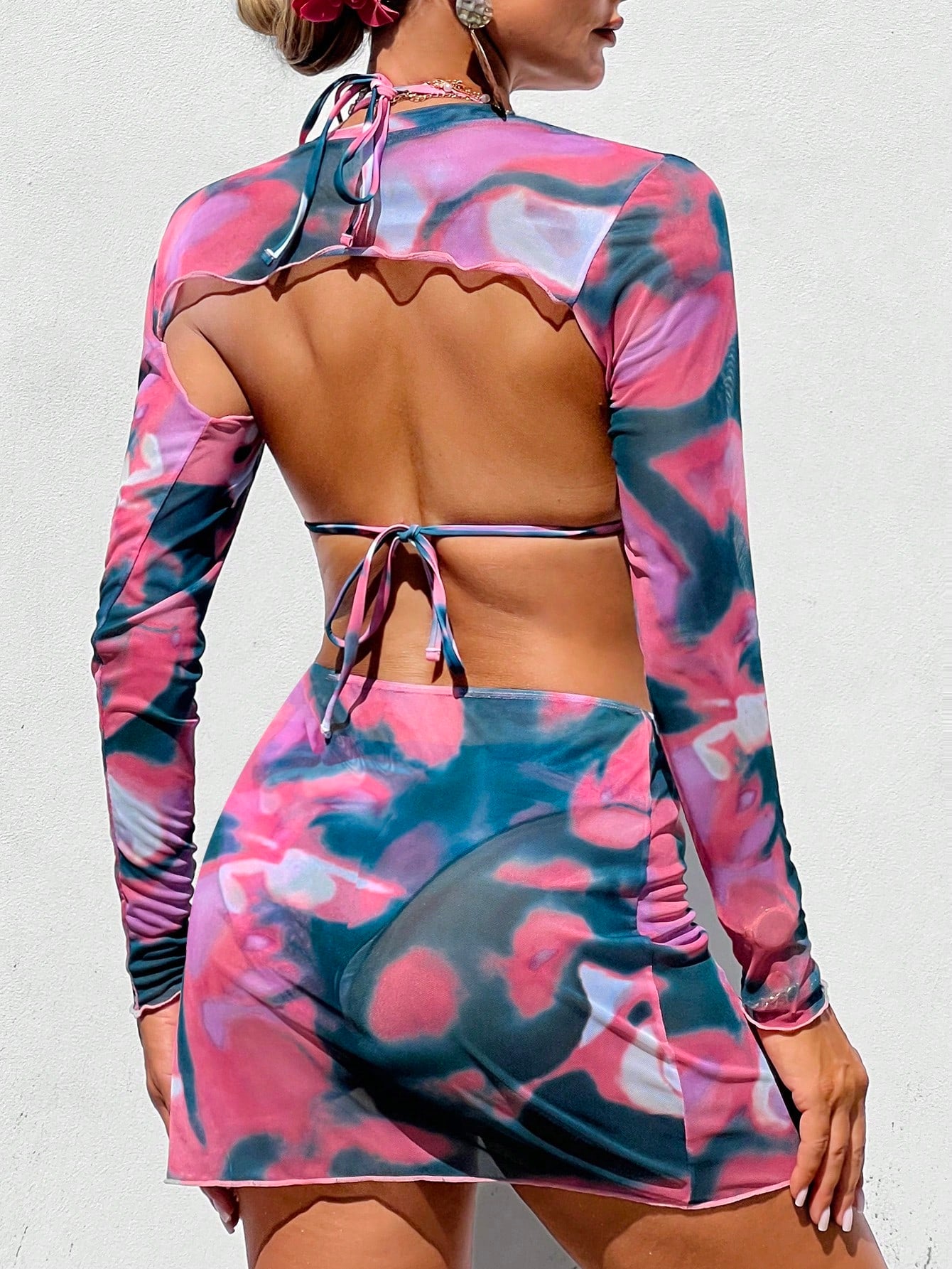 Bikini Cropped Top And Printed Skirt With Slit Set