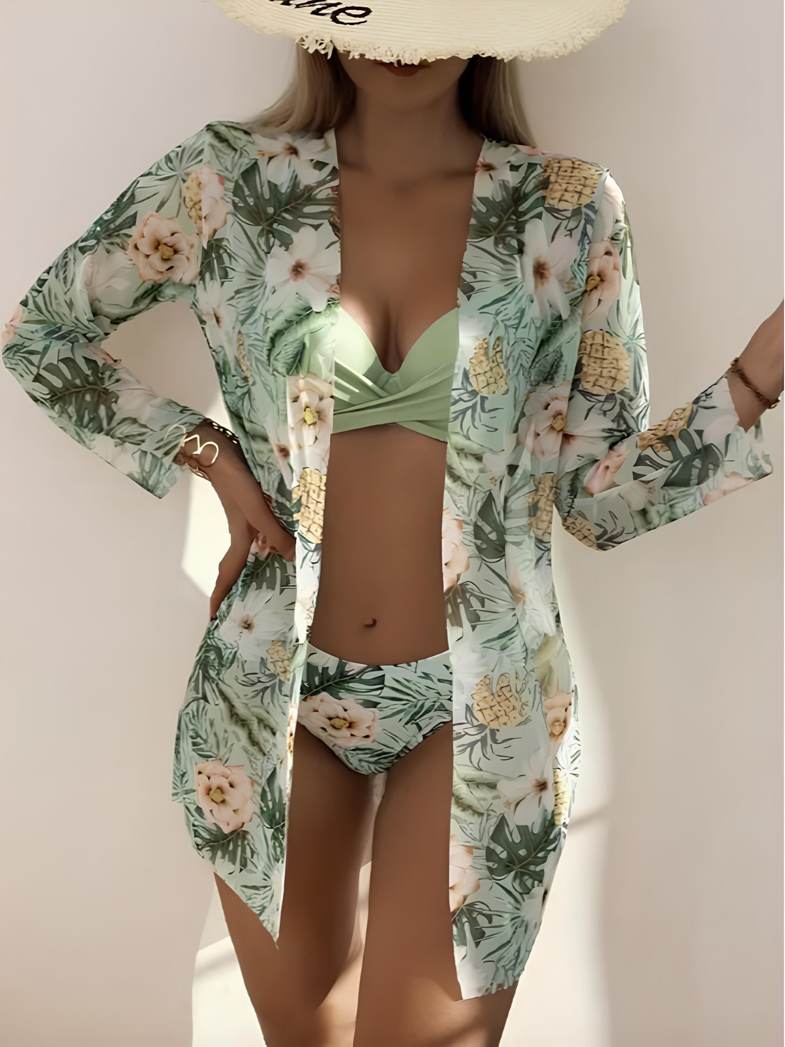 Structured Bikini Set with Tropical Print
