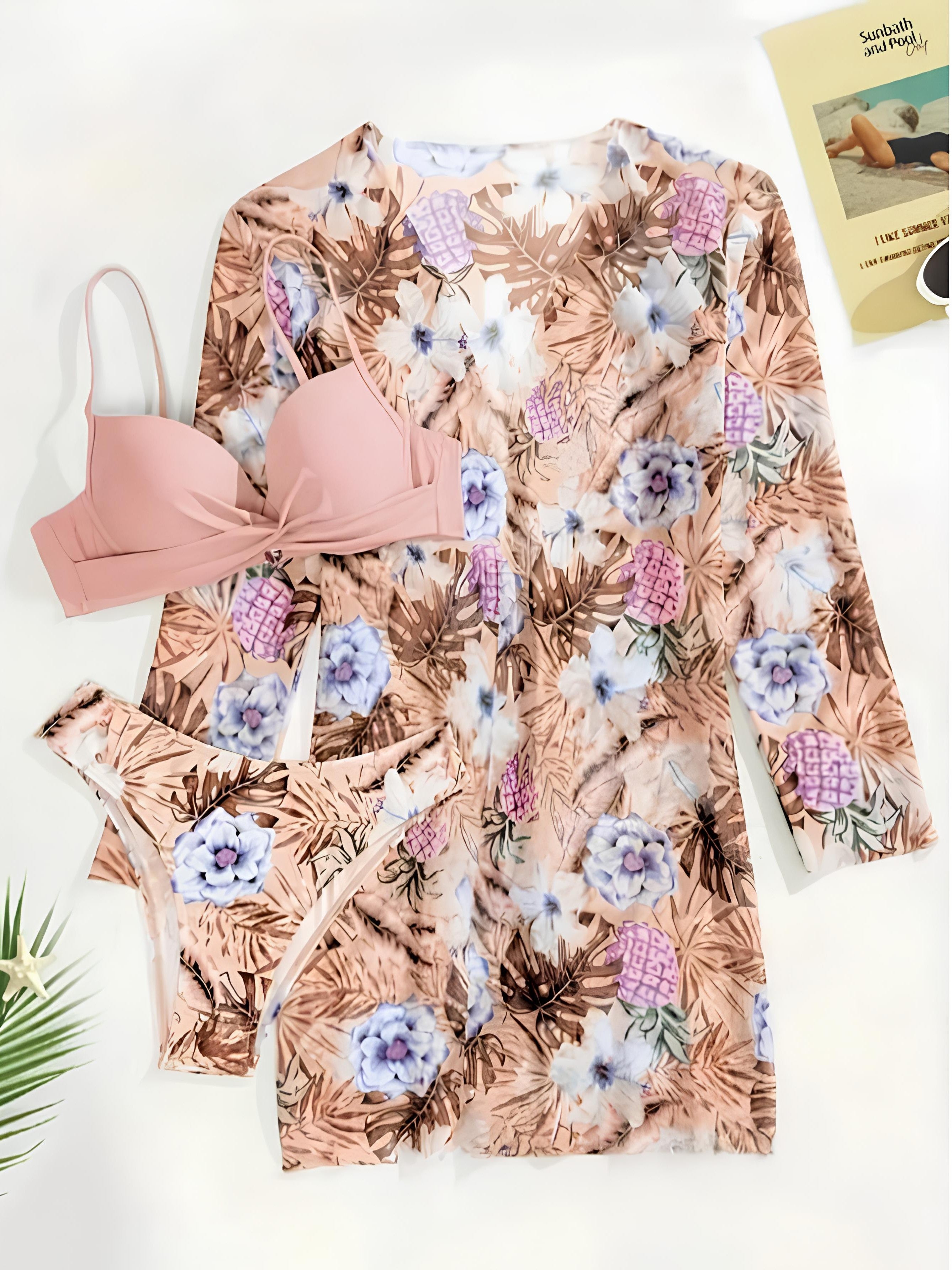 Structured Bikini Set with Tropical Print