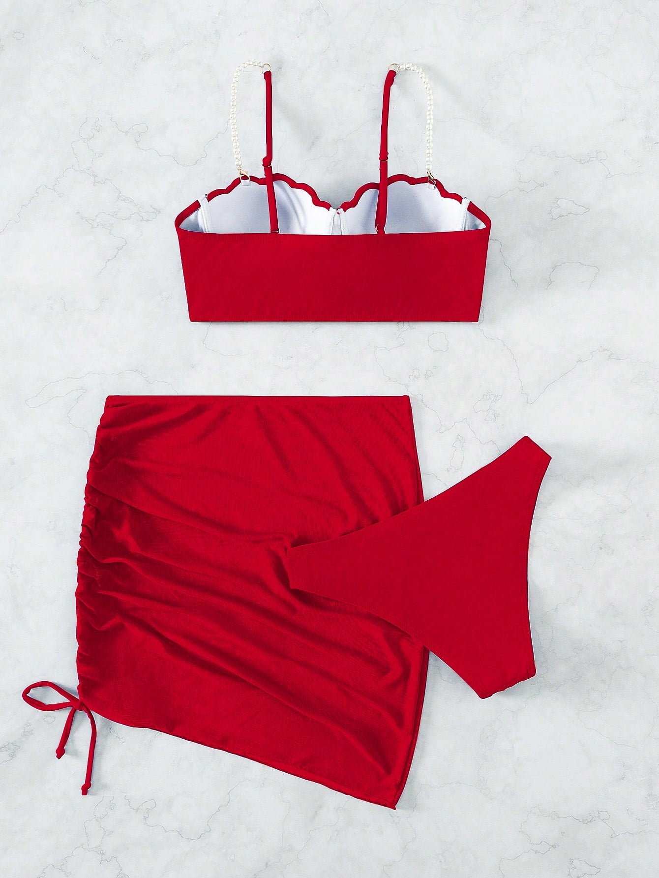 Structured Bikini And Solid Draped Skirt Set