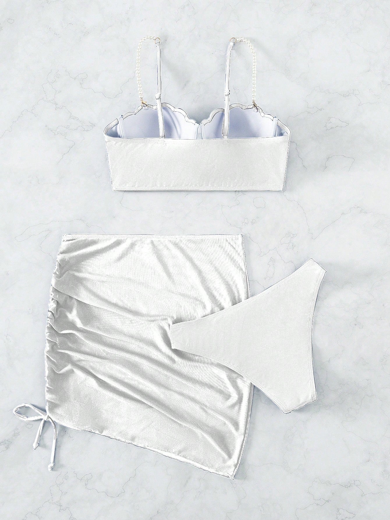 Structured Bikini And Solid Draped Skirt Set