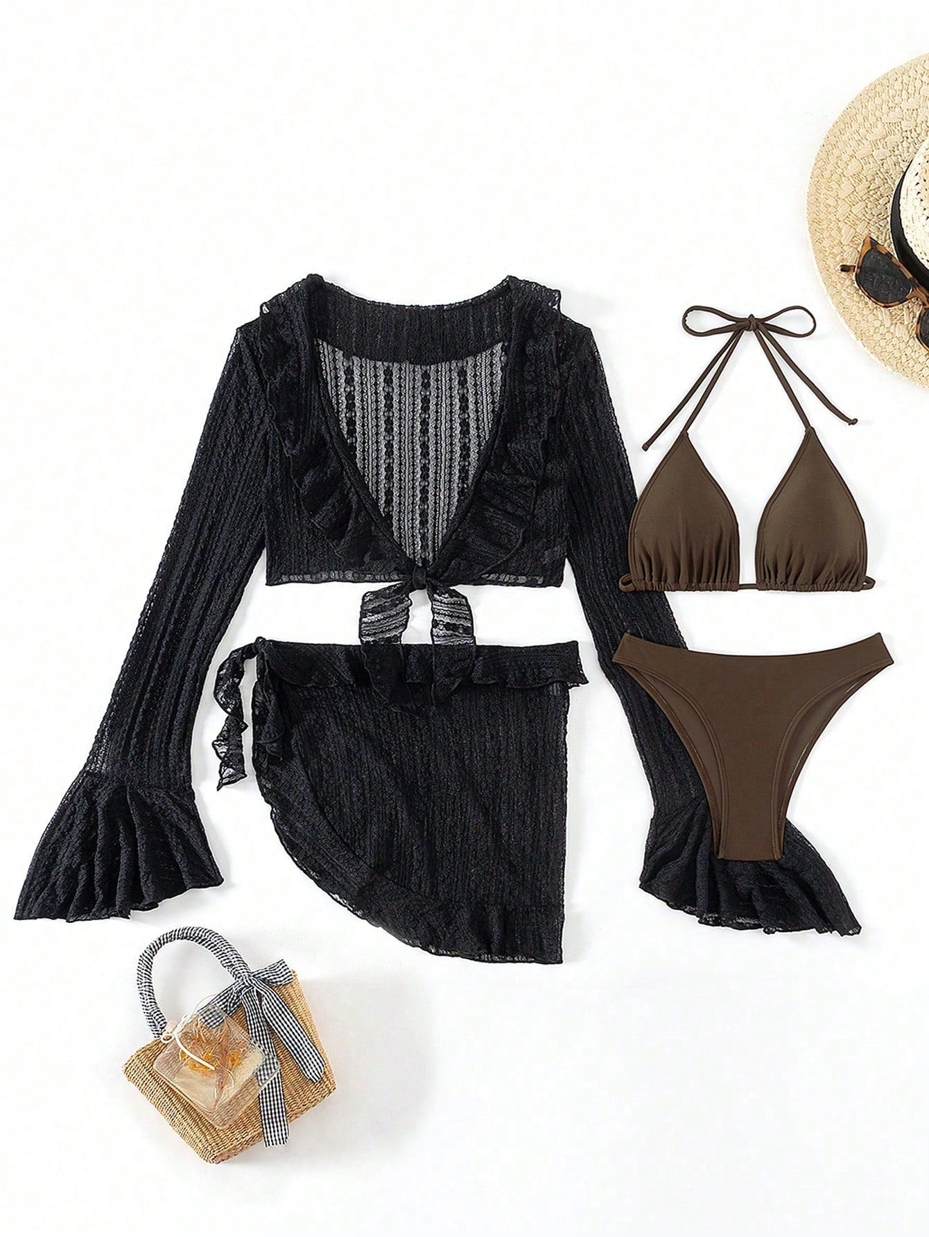 Bikini And Cover-Up Set With Tie And Ruffles