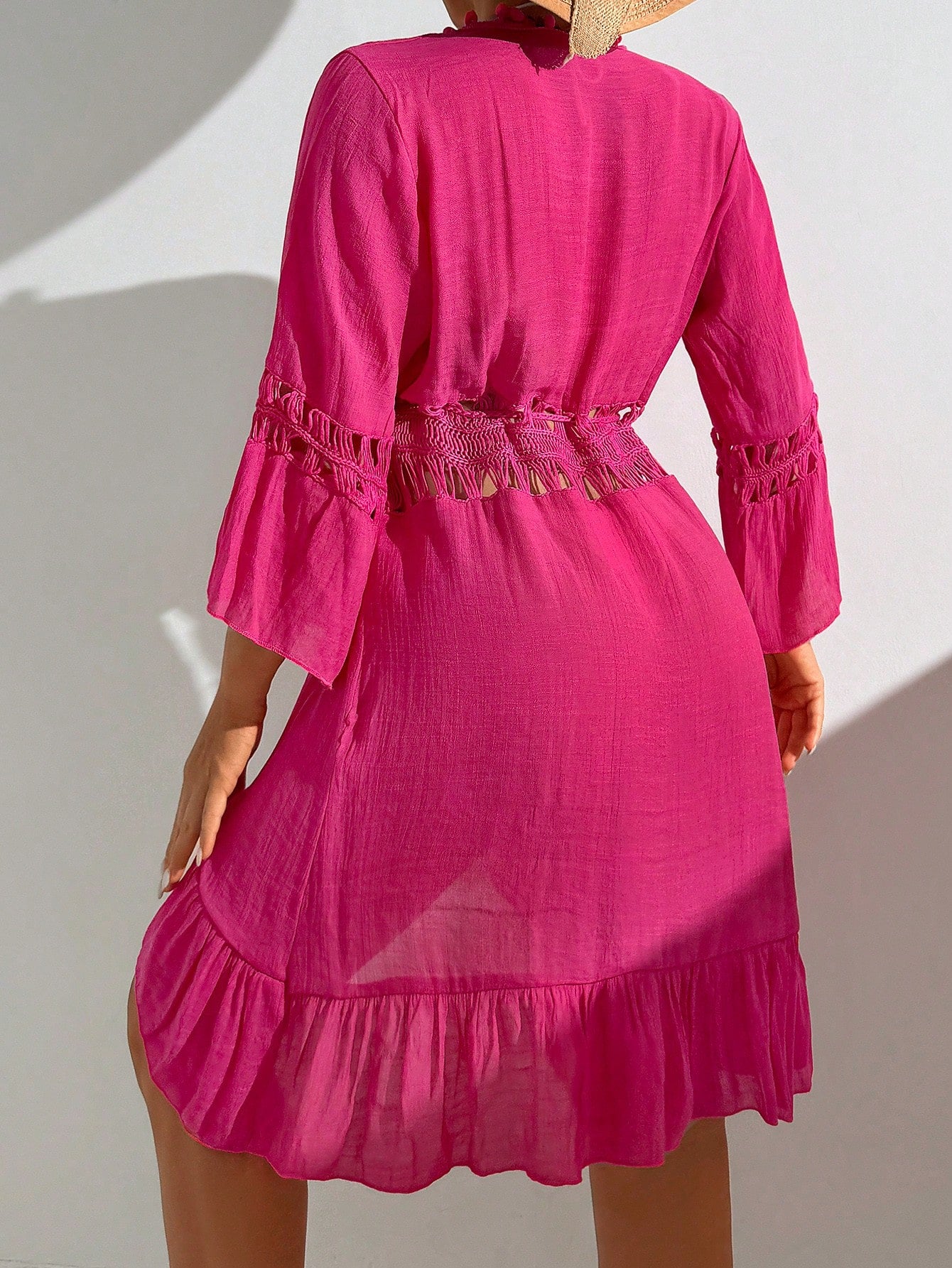 Long-Sleeve Cover-Up With Lace And Flowing Ruffle