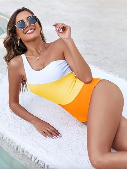 Asymmetrical Color-Block Style Swimsuit With Classic Fit
