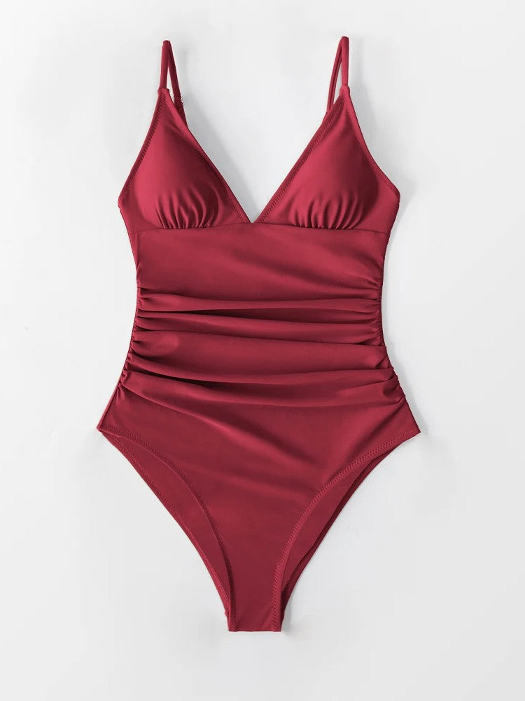 Swimsuit With Deep V-Neckline And Side Draping