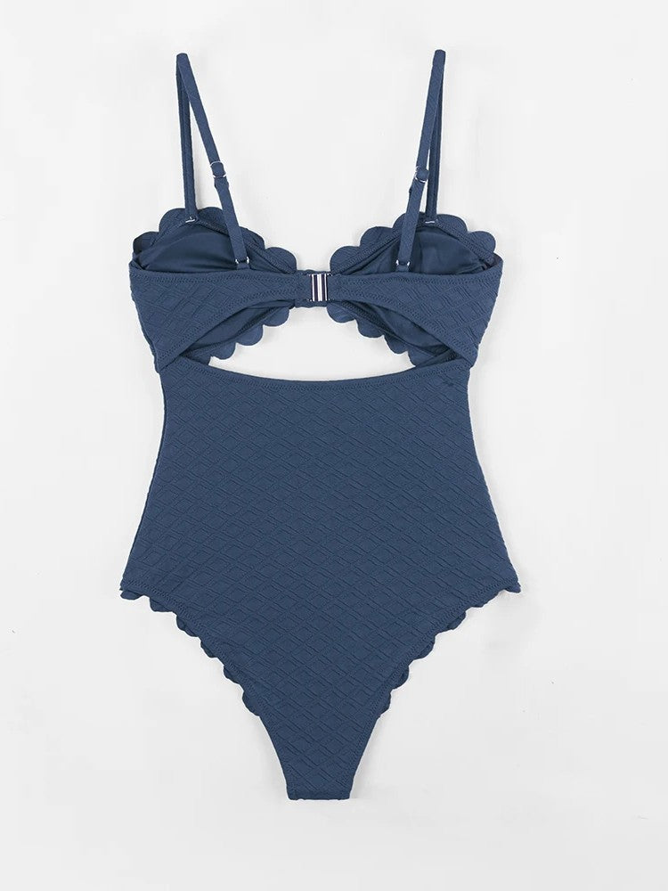Textured Swimsuit With Cutout And Bow Detail