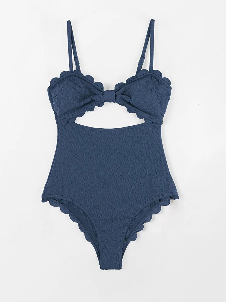 Textured Swimsuit With Cutout And Bow Detail