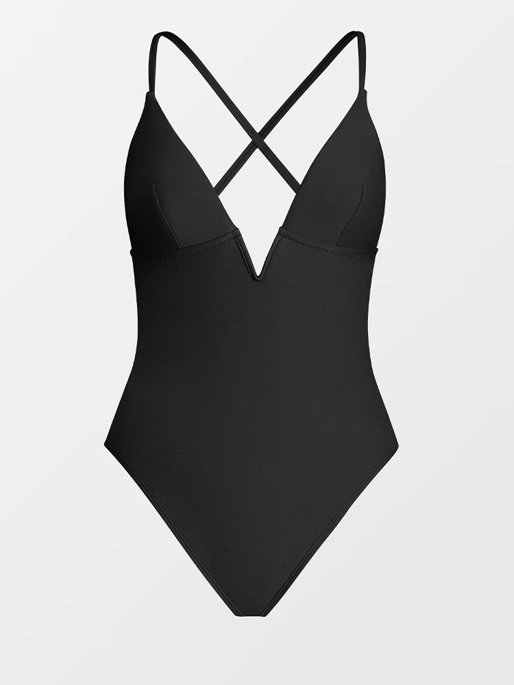 High-Cut Lycra Swimsuit With V-Neckline And Crossed Straps