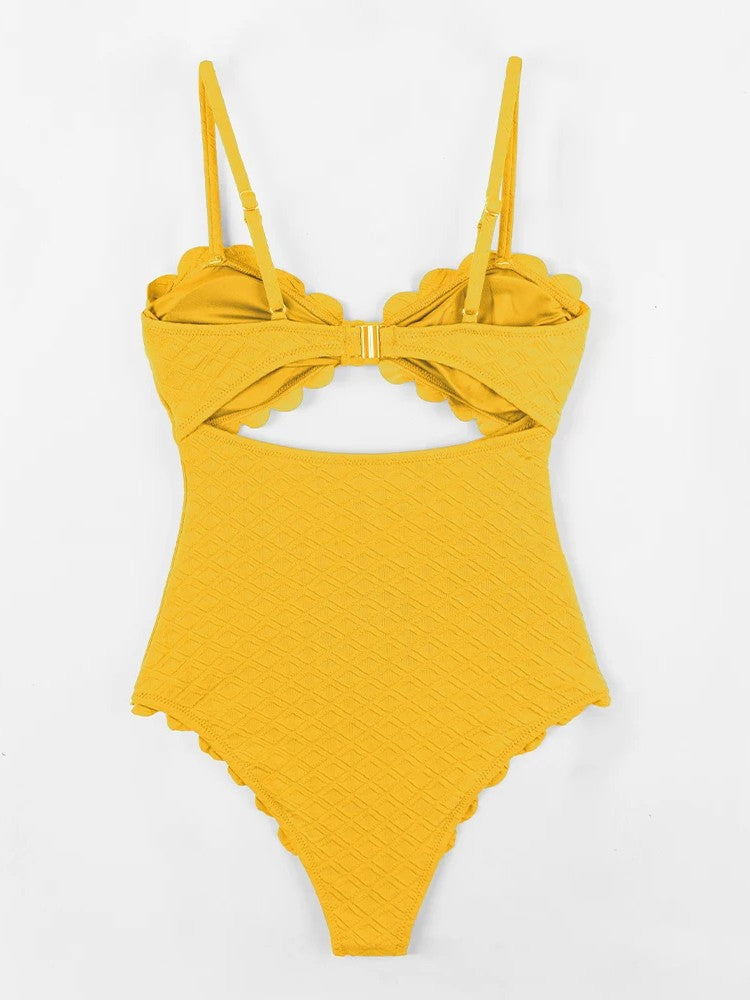 Textured Swimsuit With Cutout And Bow Detail