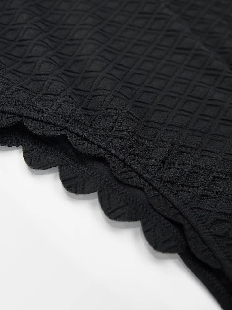 Textured Swimsuit With Cutout And Bow Detail