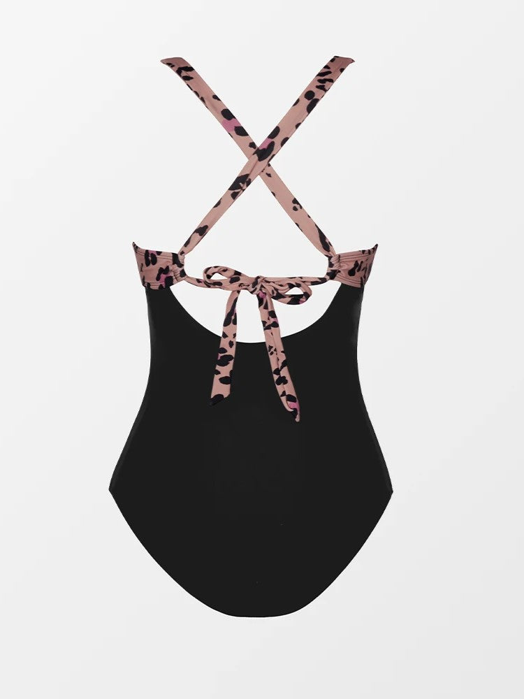 Printed Swimsuit With High Waist And Twisted Front Cutout