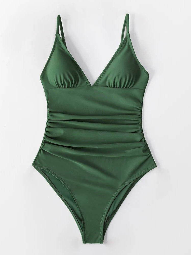 Swimsuit With Deep V-Neckline And Side Draping